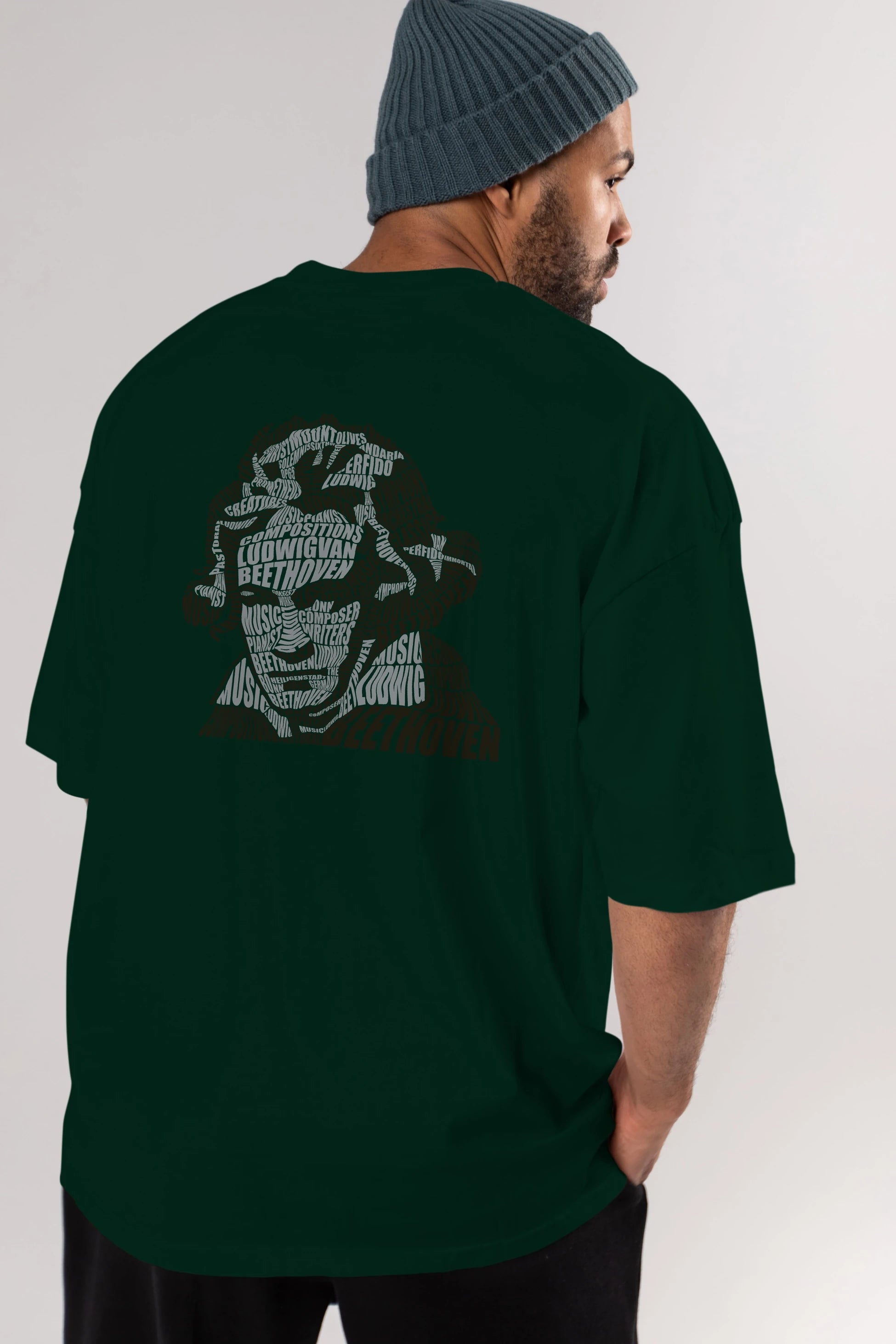 Ludwig van Beethoven Calligram Arka Baskılı Oversize t-shirt %100 pamuk Erkek Kadın Unisex