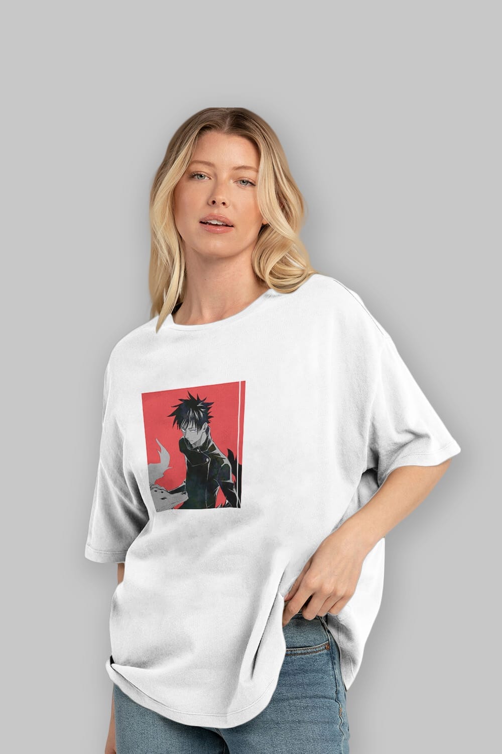 Megumi Fushiguro Anime Ön Baskılı Oversize t-shirt %100 pamuk Erkek Kadın Unisex