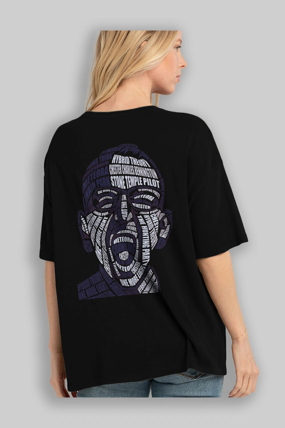 Chester Bennington Calligram Arka Baskılı Oversize t-shirt %100 pamuk Erkek Kadın Unisex