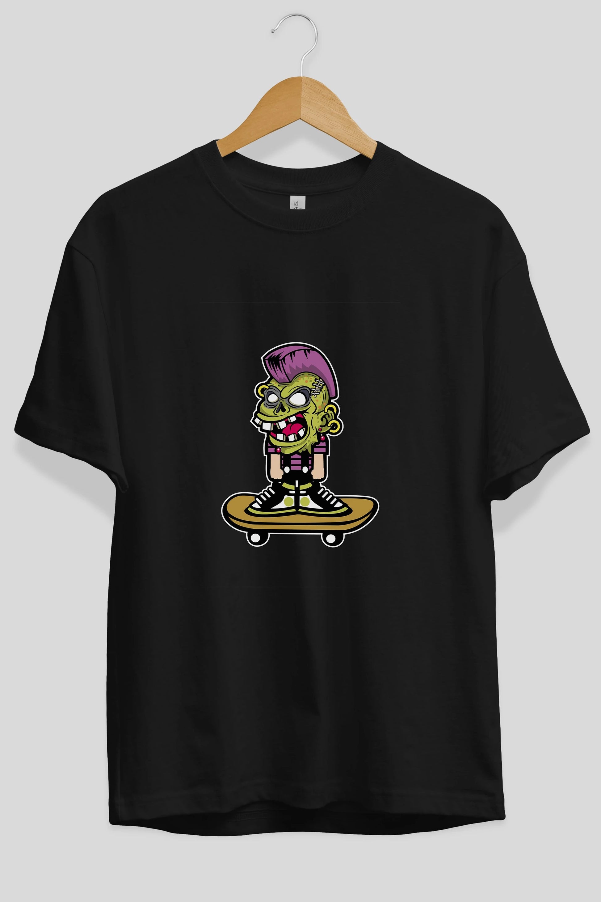 Zombie Punk Skater Ön Baskılı Oversize t-shirt Erkek Kadın Unisex %100 Pamuk tişort