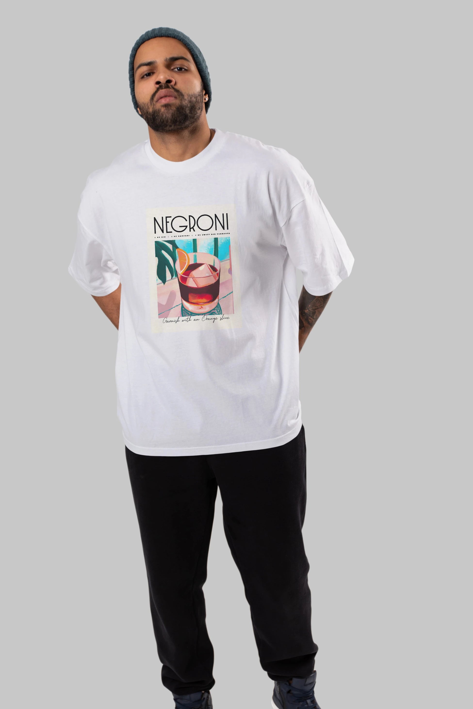 Negroni 4 Ön Baskılı Oversize t-shirt Erkek Kadın Unisex %100 Pamuk Bisiklet Yaka tişort