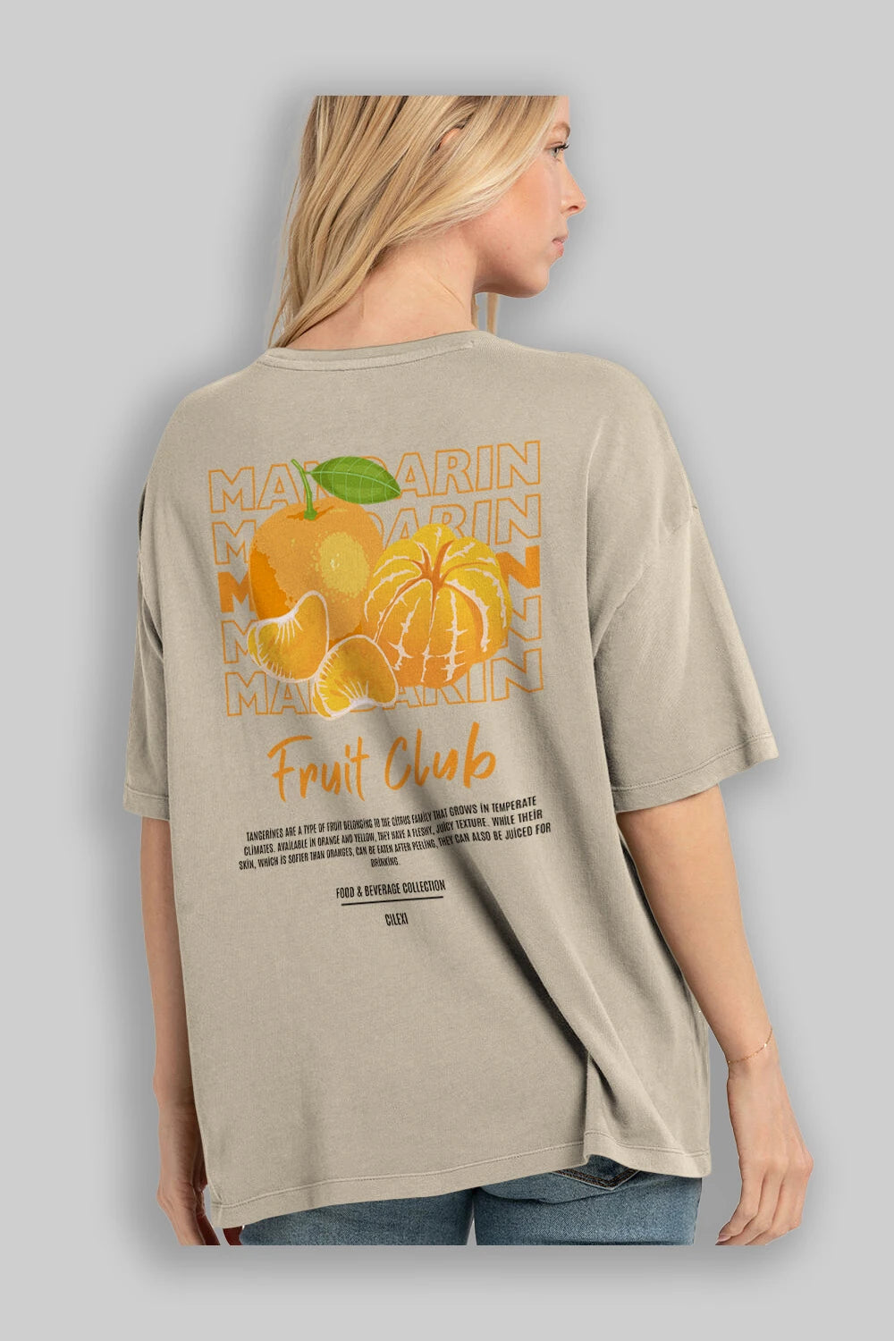 Mandarin Arka Baskılı Oversize t-shirt Erkek Kadın Pamuk Bisiklet Yaka tişort