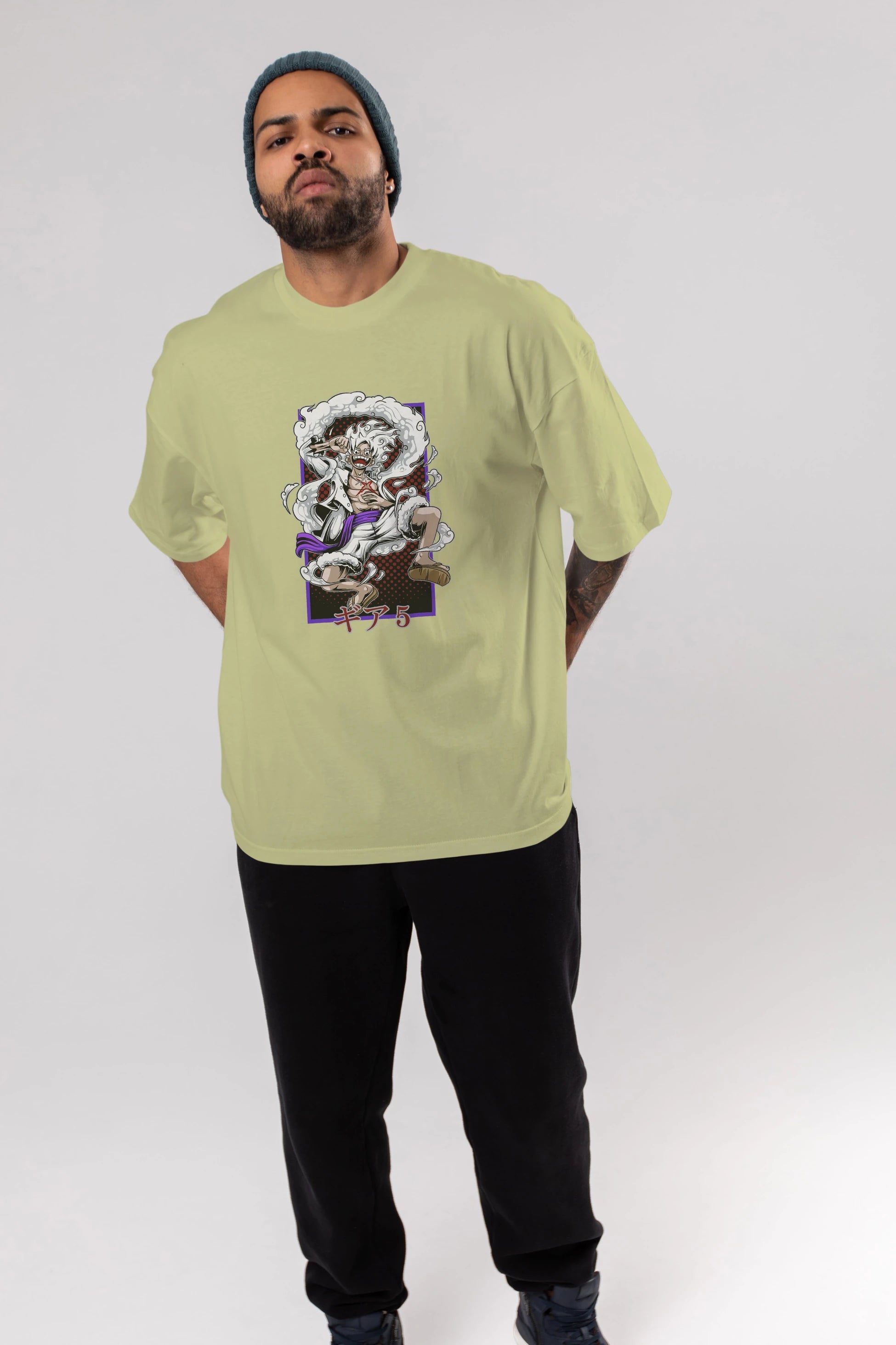 MONKEY D. LUFFY GEAR5 Anime Ön Baskılı Oversize t-shirt %100 pamuk Erkek Kadın Unisex