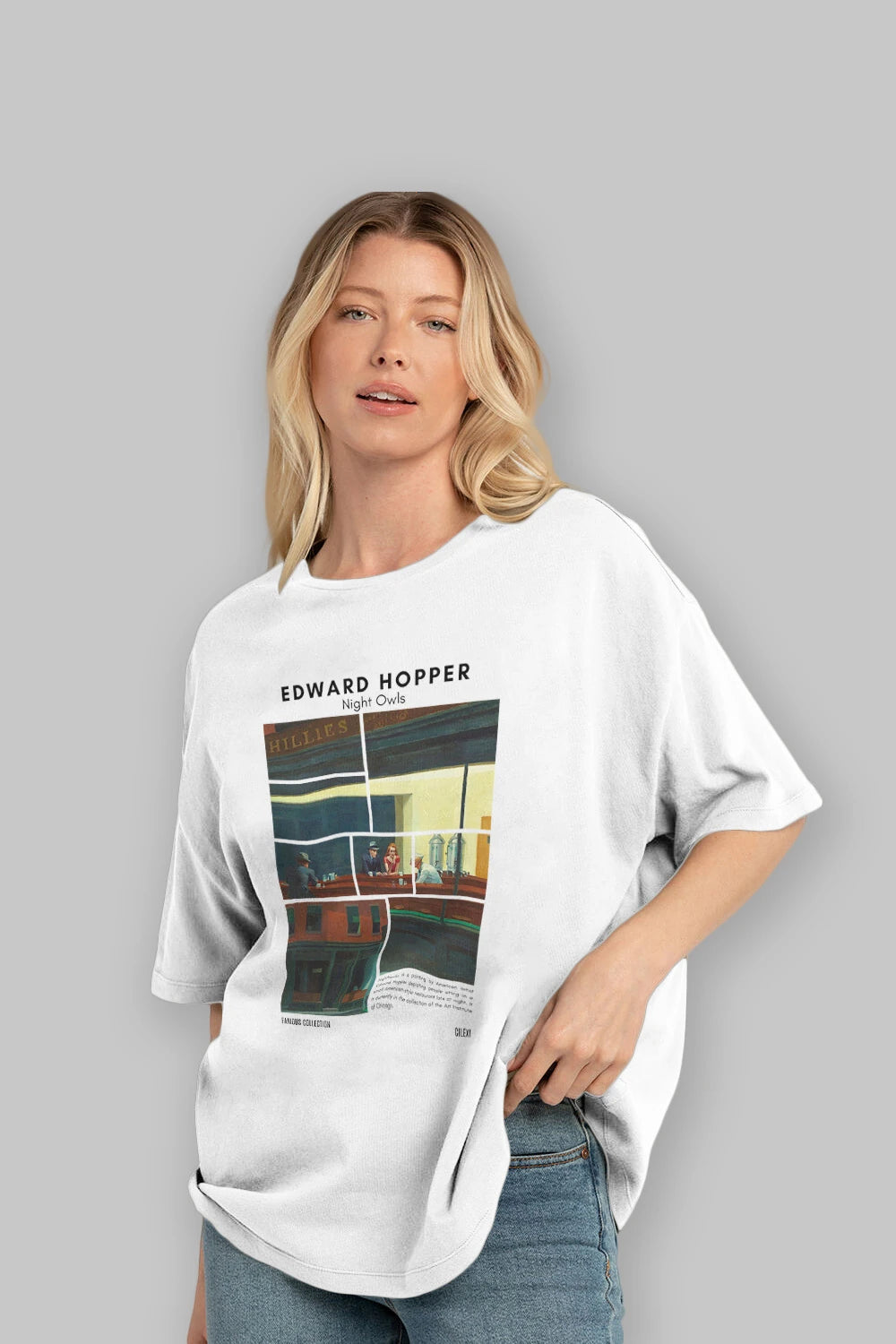Edward Hopper Night Owls ön Baskılı Oversize t-shirt Erkek Kadın Bisiklet Yaka Pamuk tişort