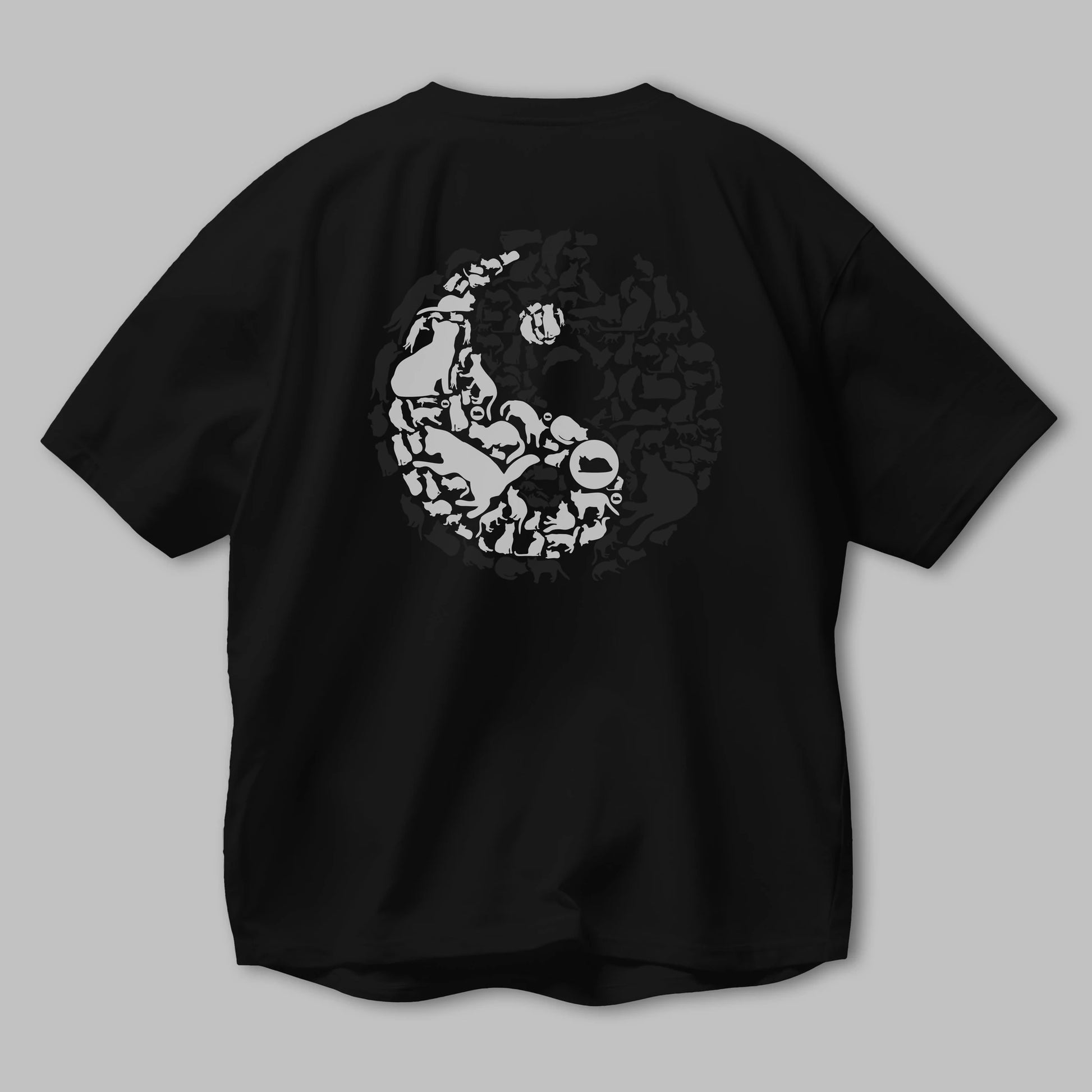 YinYang Cats Arka Baskılı Oversize t-shirt %100 pamuk Erkek Kadın Unisex