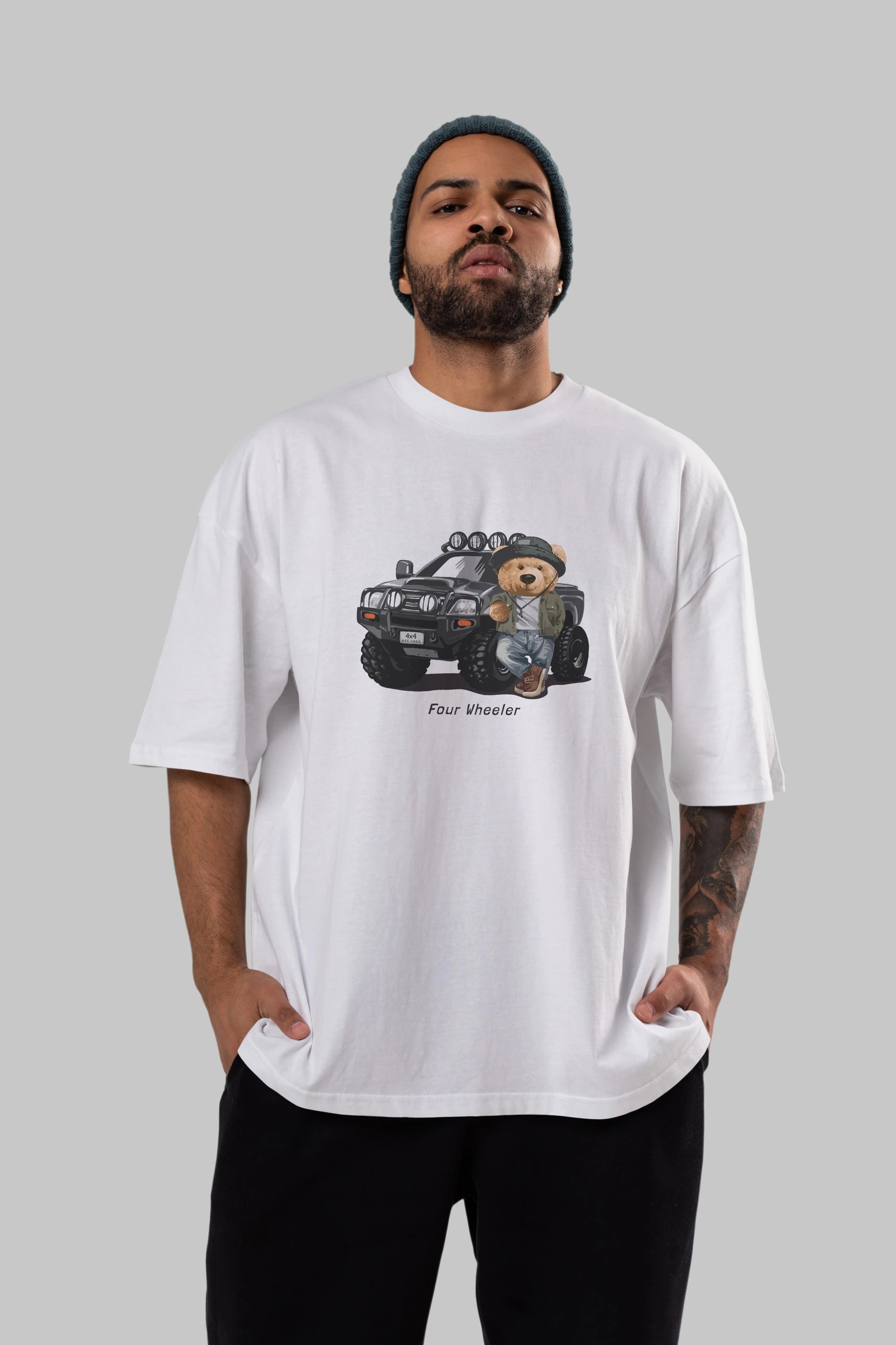 Teddy Bear Off Road Ön Baskılı Oversize t-shirt Erkek Kadın Unisex %100 Pamuk