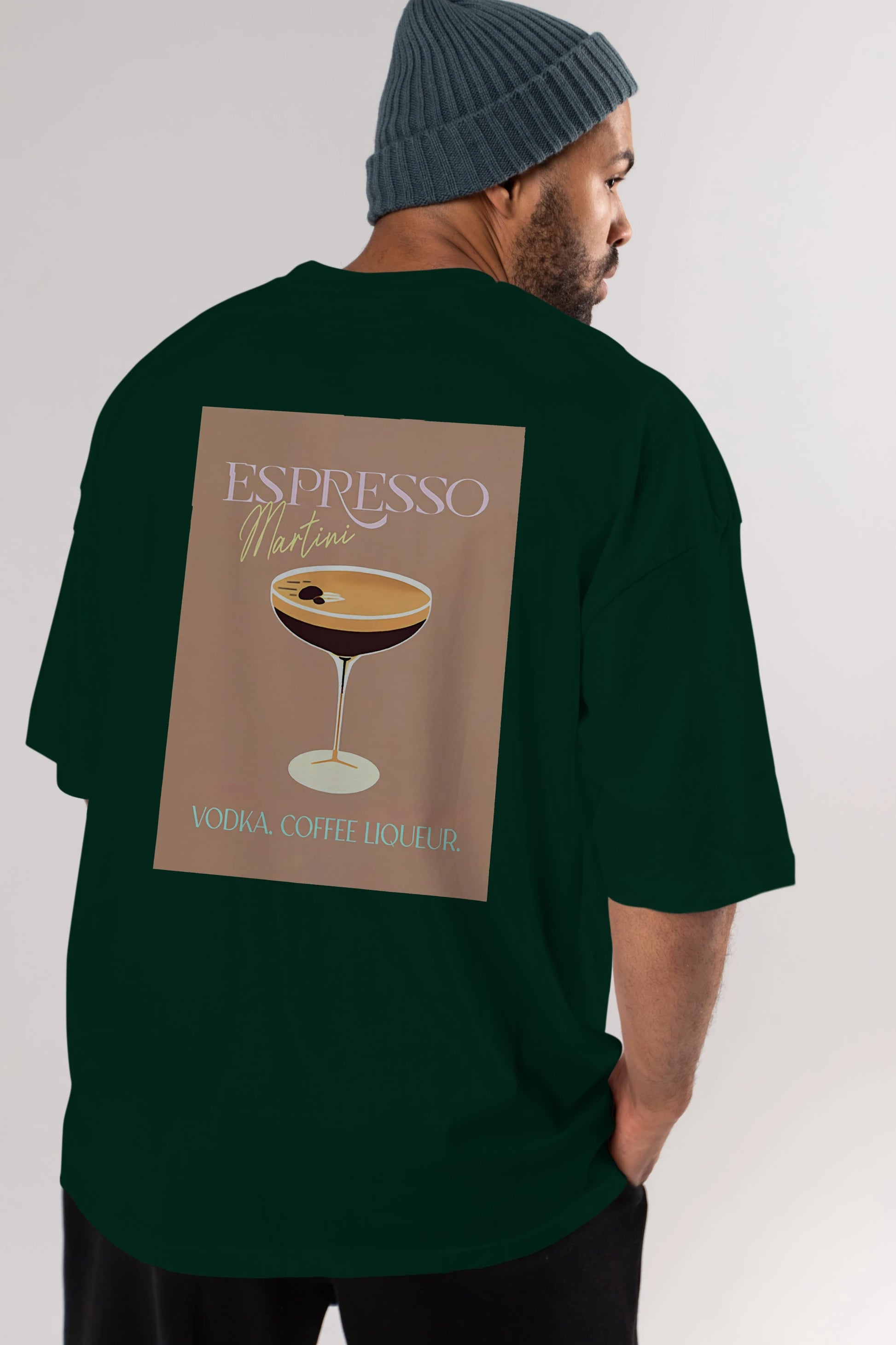 Espresso Martini Cocktail Arka Baskılı Oversize t-shirt Erkek Kadın Unisex %100 Pamuk Bisiklet Yaka tişort