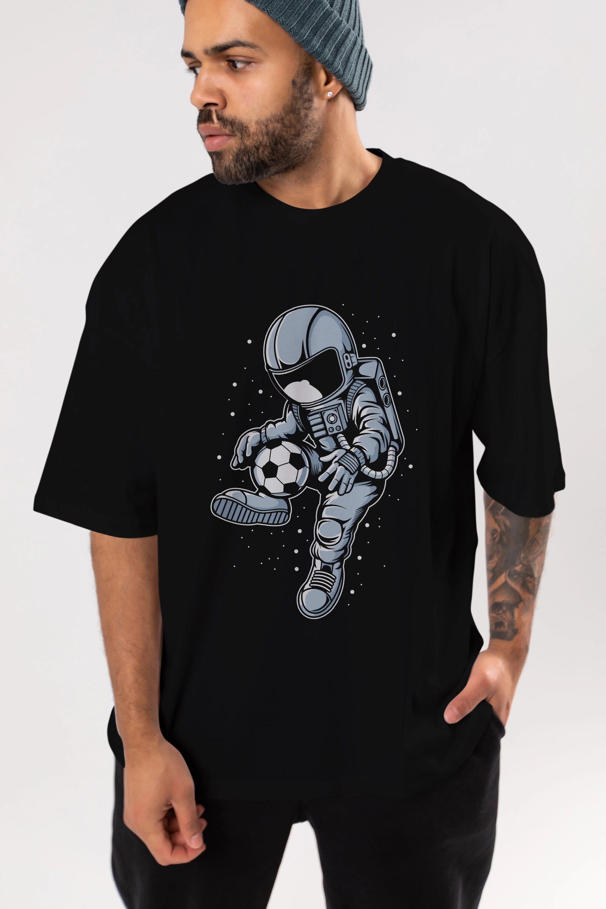 Astronaut Soccer Player Ön Baskılı Oversize t-shirt Erkek Kadın Unisex