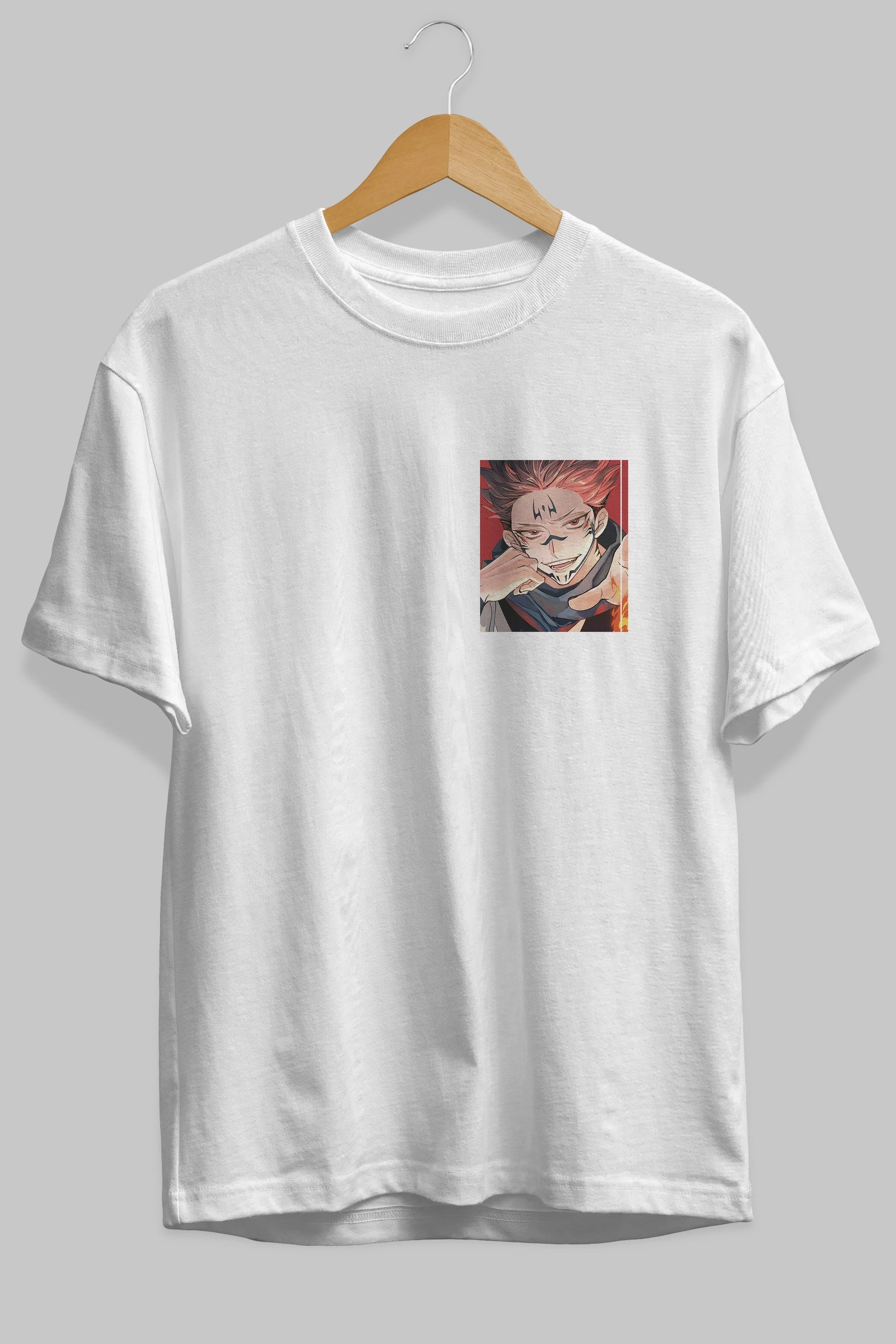 Sukuna Ryoumen 4 Ön Sol Baskılı Oversize t-shirt Erkek Kadın Unisex %100 Pamuk Bisiklet Yaka tişort