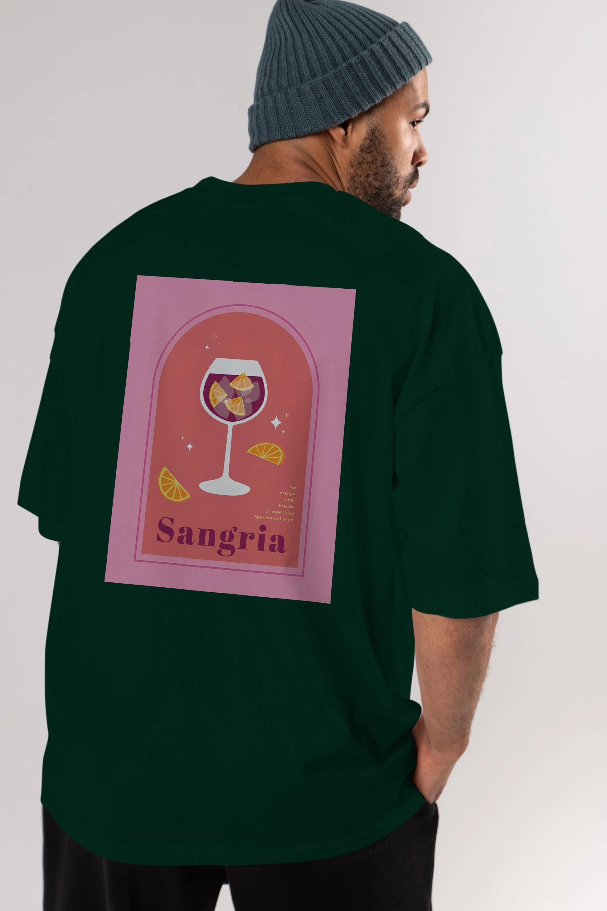 Sangria Arka Baskılı Oversize t-shirt Erkek Kadın Unisex %100 Pamuk Bisiklet Yaka tişort