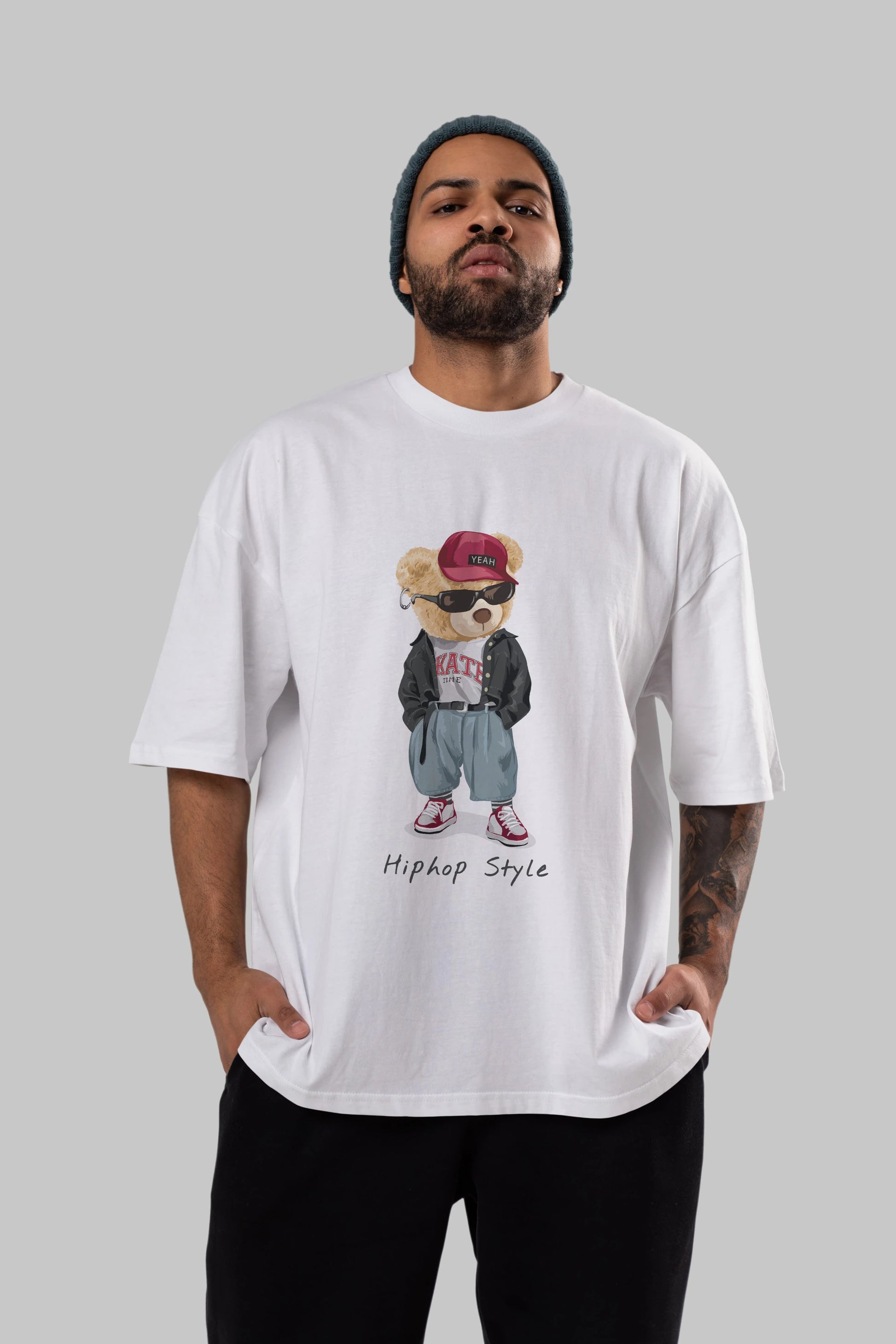 Teddy Bear Hiphop Style Ön Baskılı Oversize t-shirt Erkek Kadın Unisex %100 Pamuk