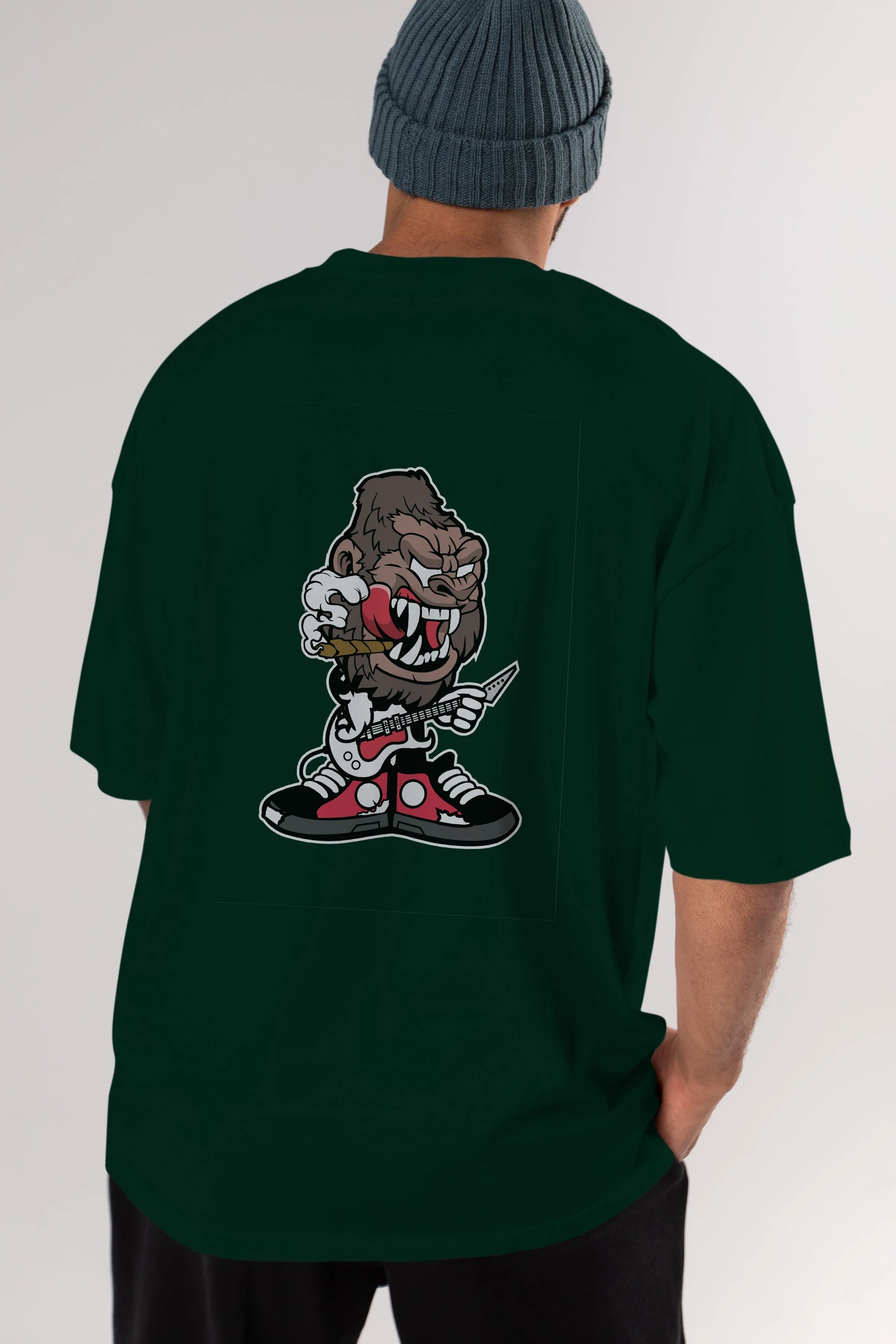 Gorilla Rock Star Arka Baskılı Oversize t-shirt Erkek Kadın Unisex %100 Pamuk tişort