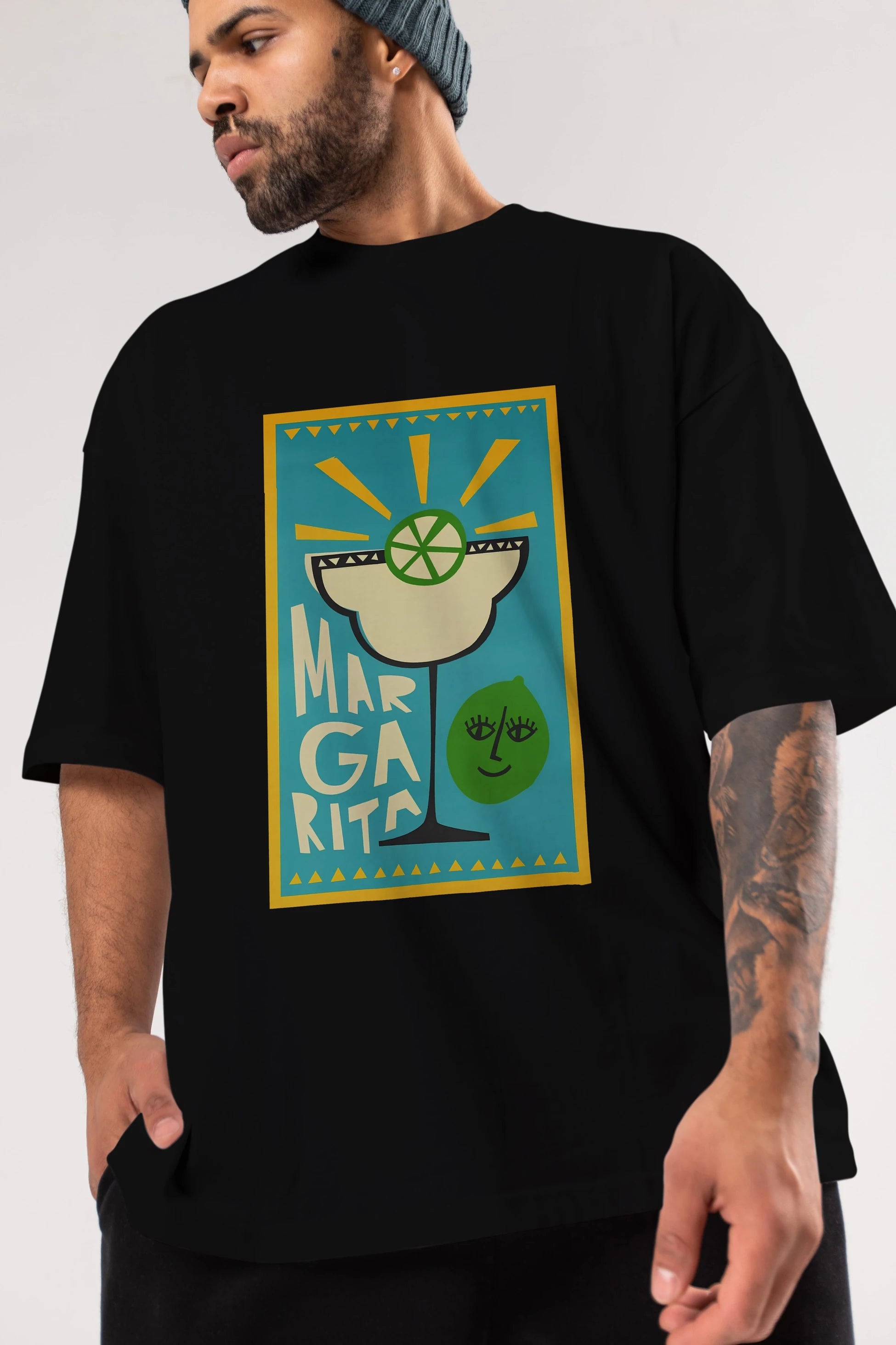 Margarita 4 Ön Baskılı Oversize t-shirt Erkek Kadın Unisex %100 Pamuk Bisiklet Yaka tişort