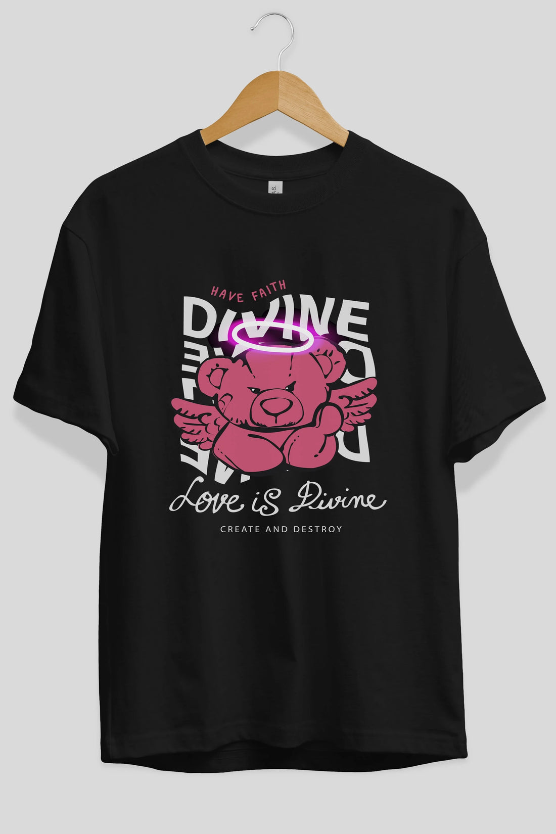 Love is Divine Bear Ön Baskılı Oversize t-shirt Erkek Kadın Unisex