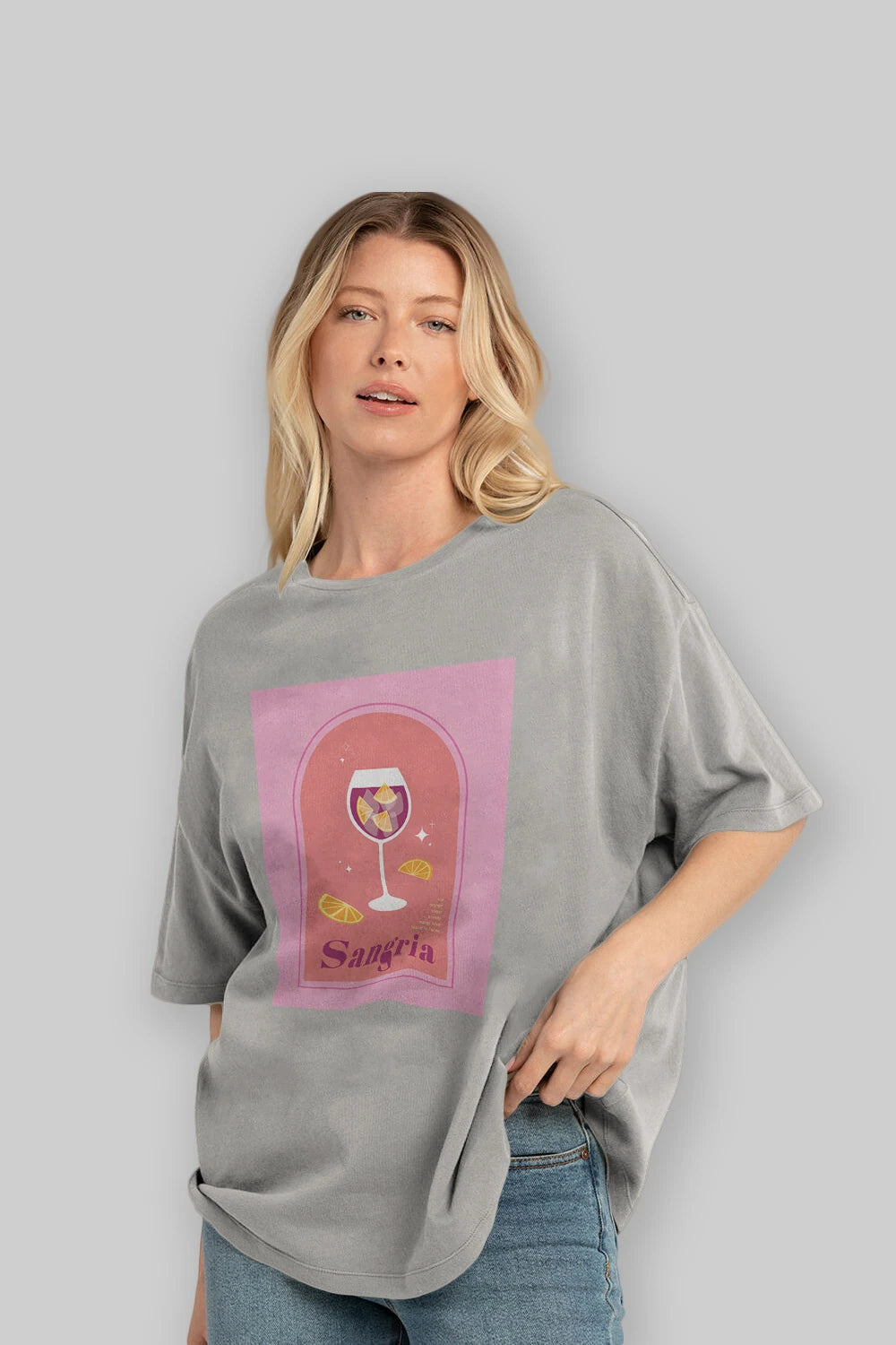 Sangria Ön Baskılı Oversize t-shirt Erkek Kadın Unisex %100 Pamuk Bisiklet Yaka tişort