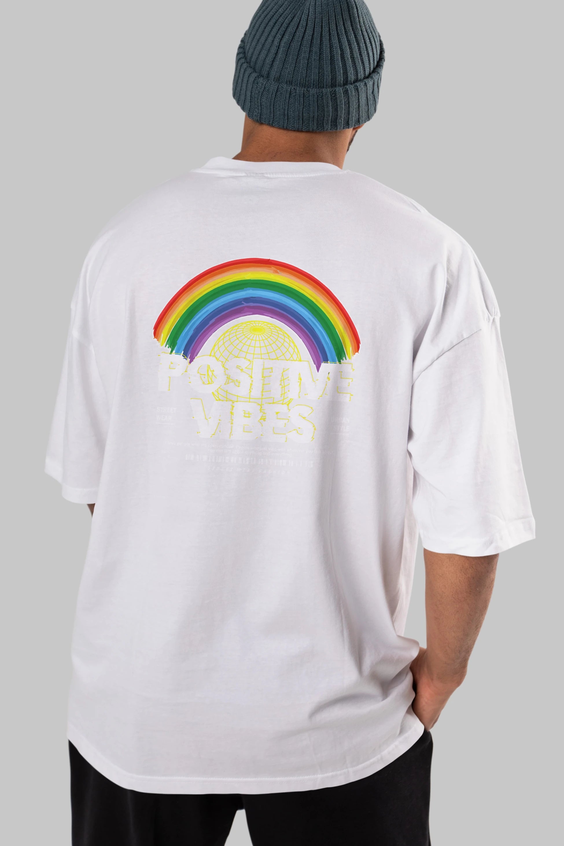 Positive Vibes Arka Baskılı Oversize t-shirt Erkek Kadın Unisex