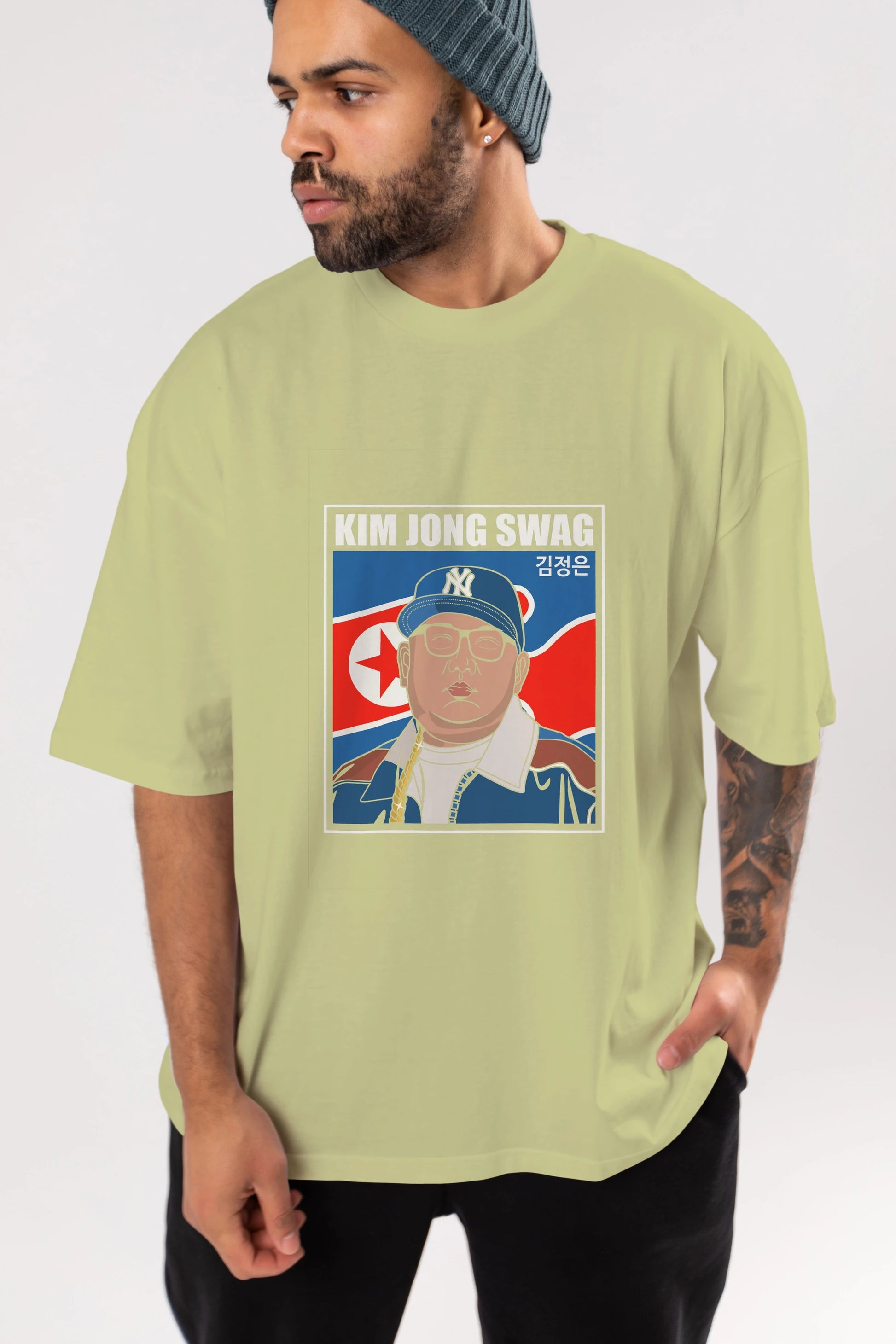 King Jong Swag Ön Baskılı Oversize t-shirt Erkek Kadın Unisex %100 Pamuk tişort