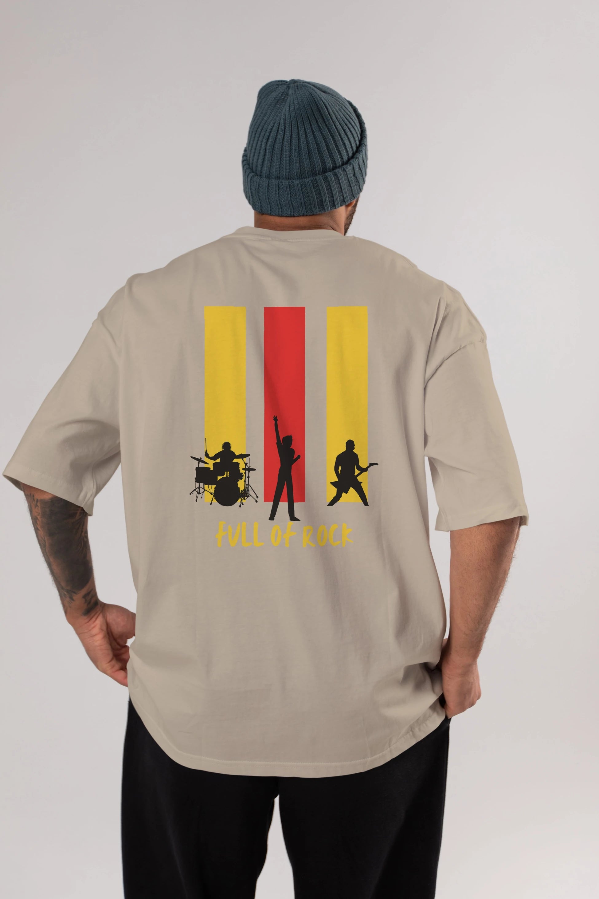 Full of Rock Yazılı Arka Baskılı Oversize t-shirt Erkek Kadın Unisex