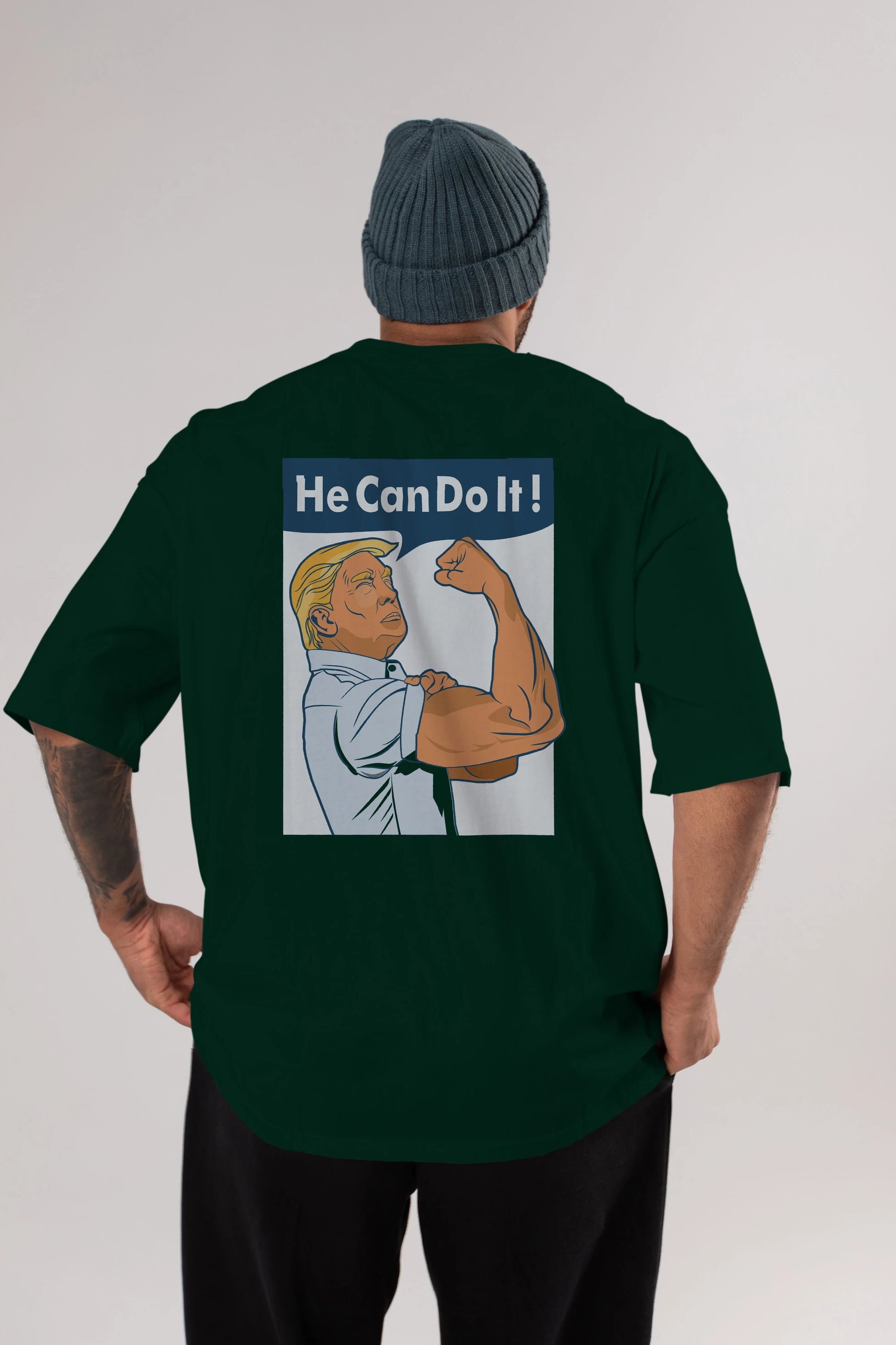 He Can Do It Trump Arka Baskılı Oversize t-shirt Erkek Kadın Unisex %100 Pamuk tişort