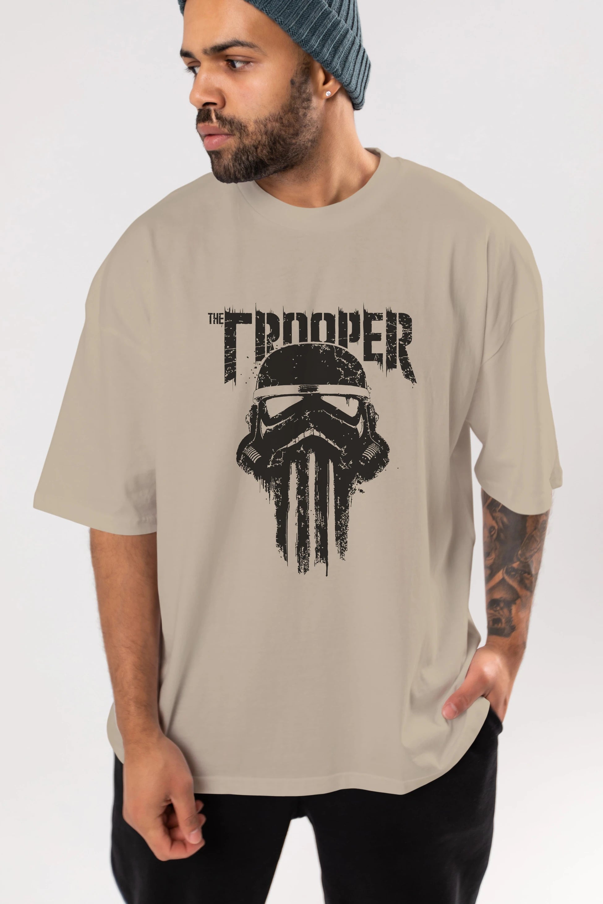 The Trooper Ön Baskılı Oversize t-shirt Erkek Kadın Unisex %100 Pamuk Bisiklet Yaka tişort