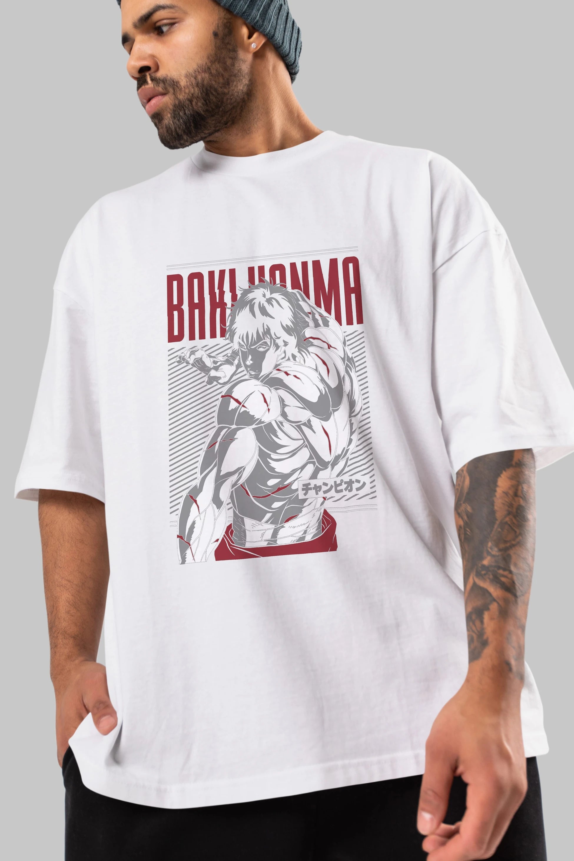 BAKI HANMA Anime Ön Baskılı Oversize t-shirt %100 pamuk Erkek Kadın Unisex
