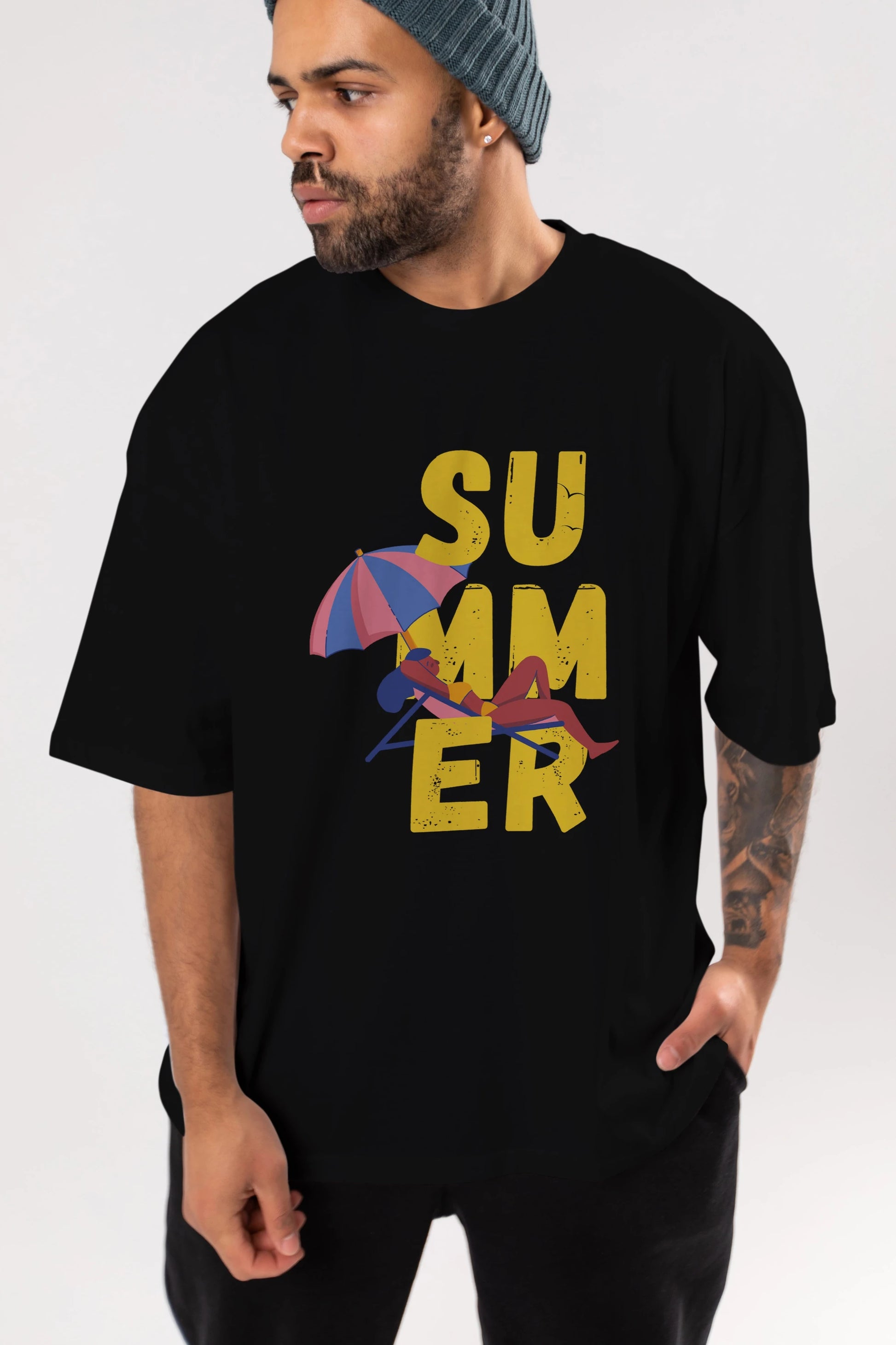 Summer Yazılı Ön Baskılı Oversize t-shirt Erkek Kadın Unisex