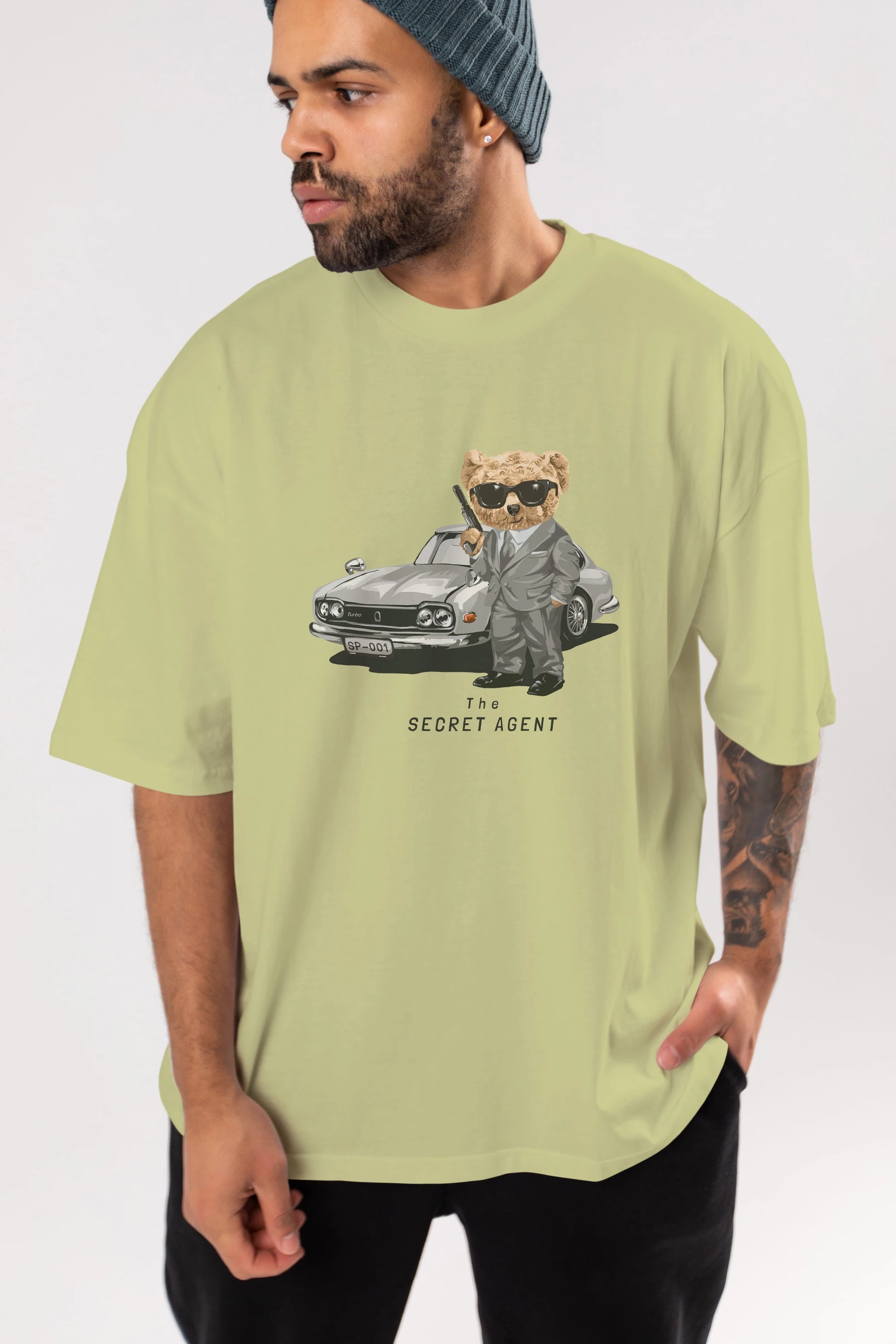 Teddy Bear The Secret Agent Ön Baskılı Oversize t-shirt Erkek Kadın Unisex %100 Pamuk