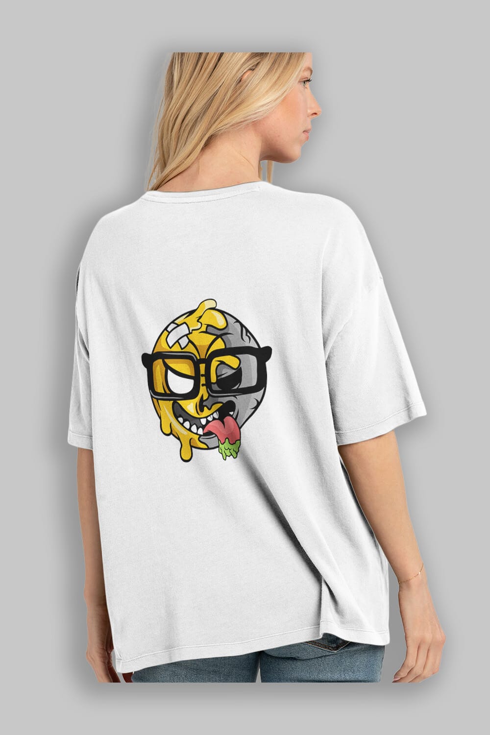 Smiley Nerd Arka Baskılı Oversize t-shirt Erkek Kadın Unisex %100 Pamuk tişort