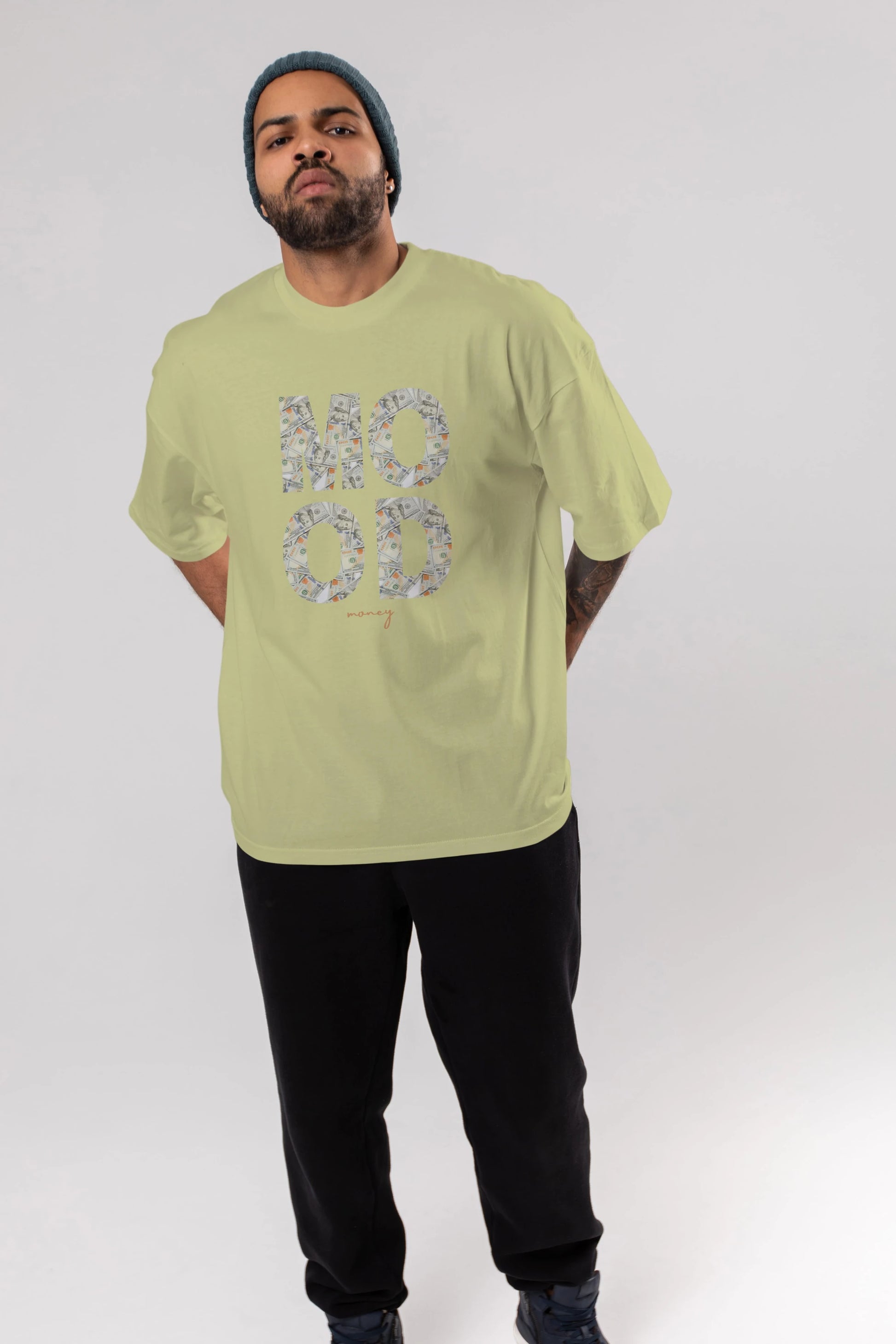 Mood Money Yazılı Ön Baskılı Oversize t-shirt Erkek Kadın Unisex