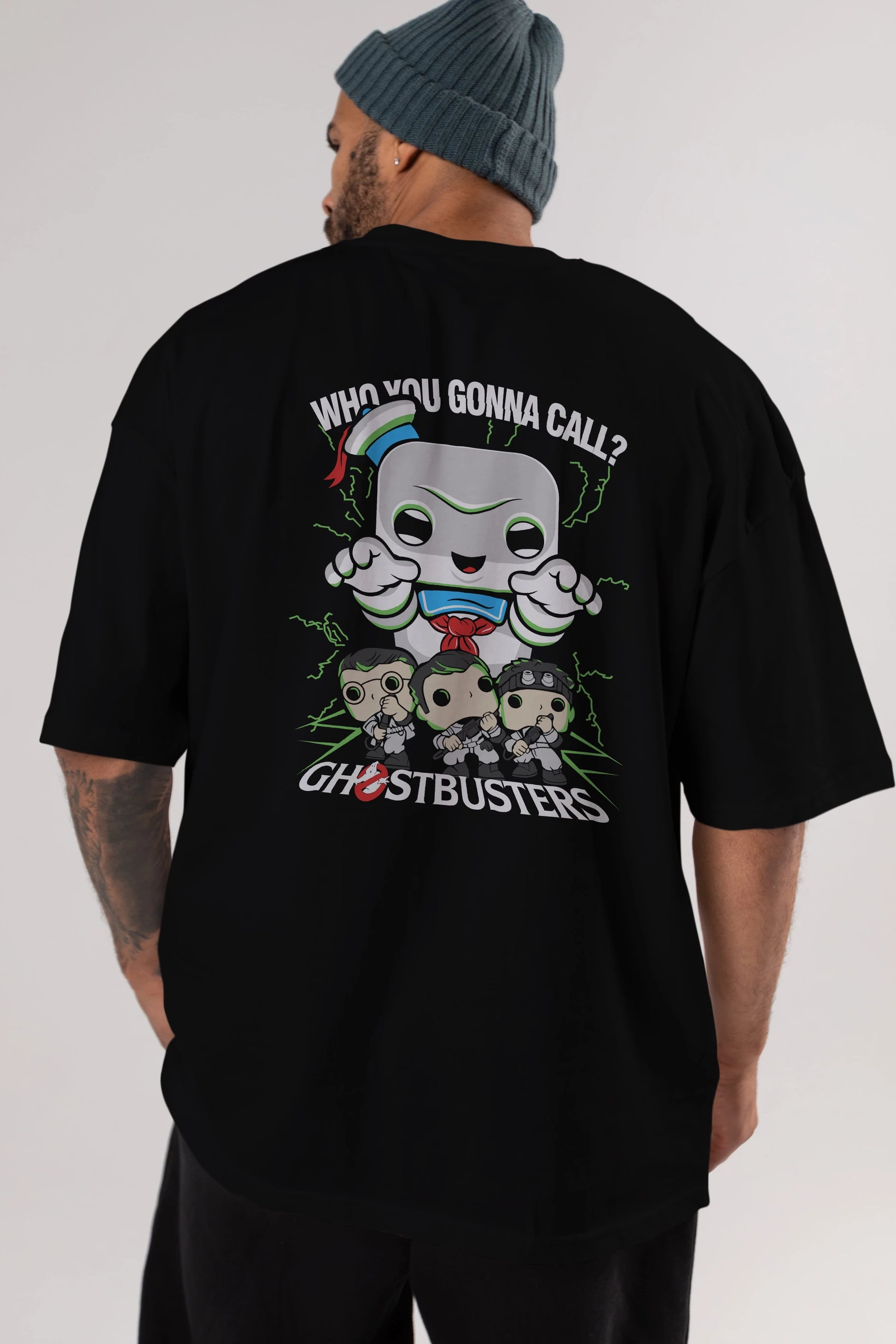 Ghostbusters Arka Baskılı Oversize t-shirt Erkek Kadın Unisex %100 Pamuk Bisiklet Yaka tişort