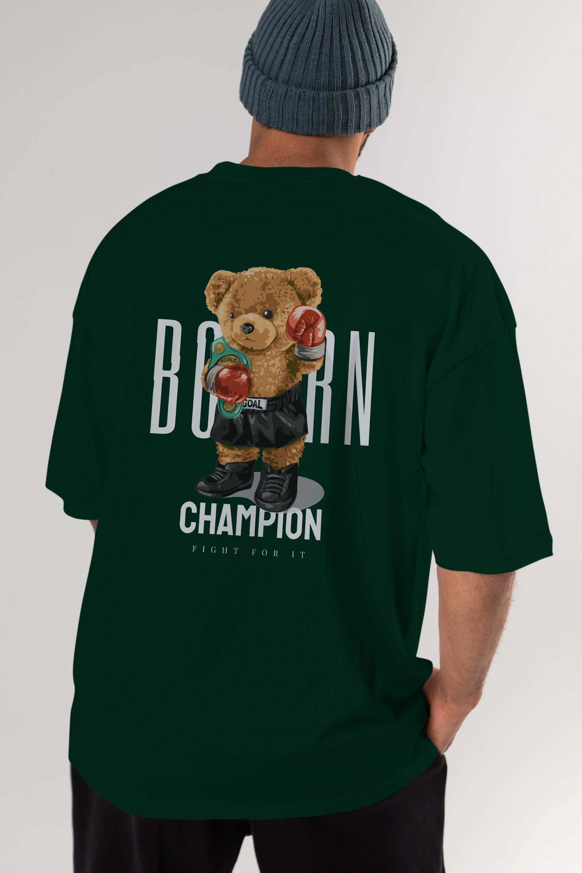 Teddy Bear Champion Arka Baskılı Oversize t-shirt Erkek Kadın Unisex %100 Pamuk