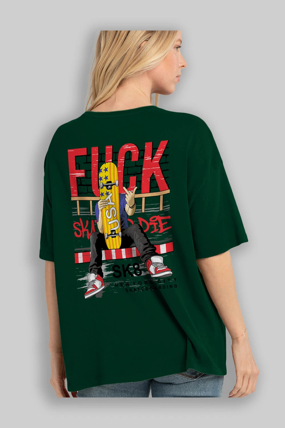 Skate or Die Arka Baskılı Oversize t-shirt Erkek Kadın Unisex