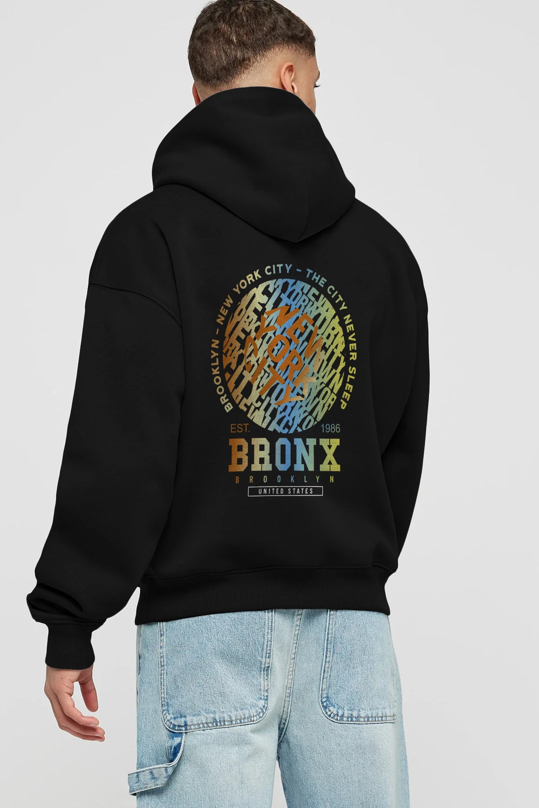 Brooklyn and New York City Arka Baskılı Hoodie Oversize Kapüşonlu Sweatshirt Erkek Kadın Unisex