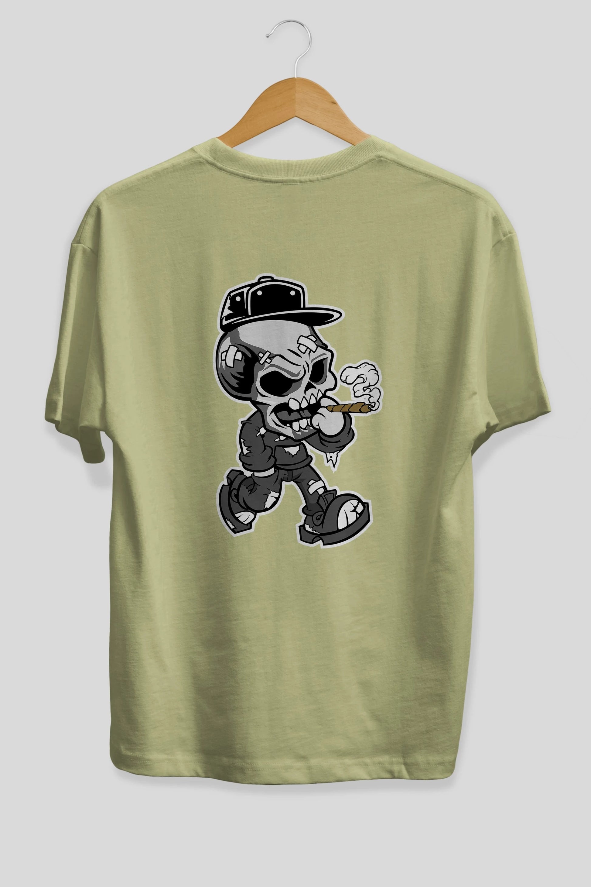 Skull Smoker Arka Baskılı Oversize t-shirt Erkek Kadın Unisex %100 Pamuk tişort