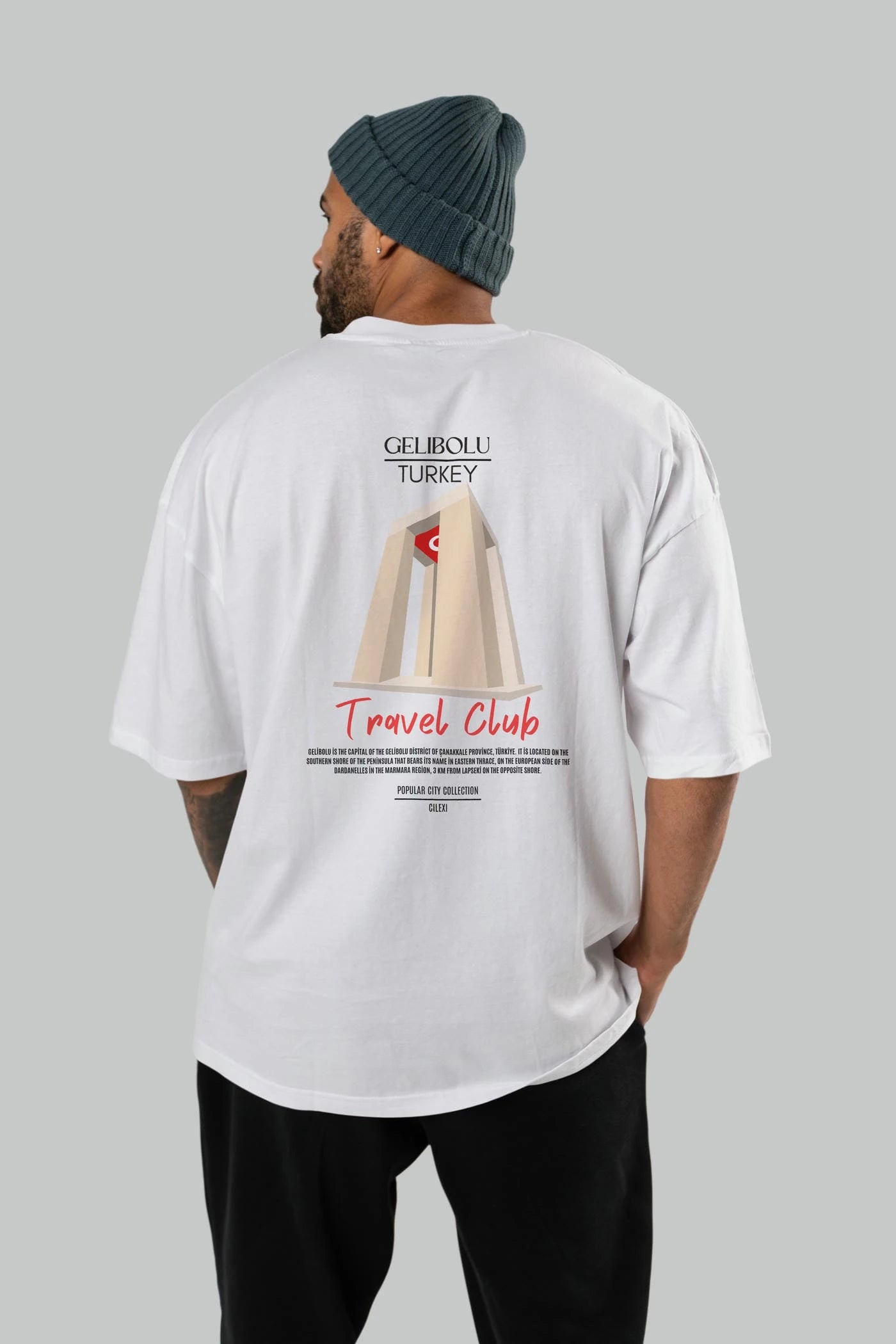 Gelibolu Turkey Arka Baskılı Oversize t-shirt Erkek Kadın Pamuk Bisiklet Yaka tişort