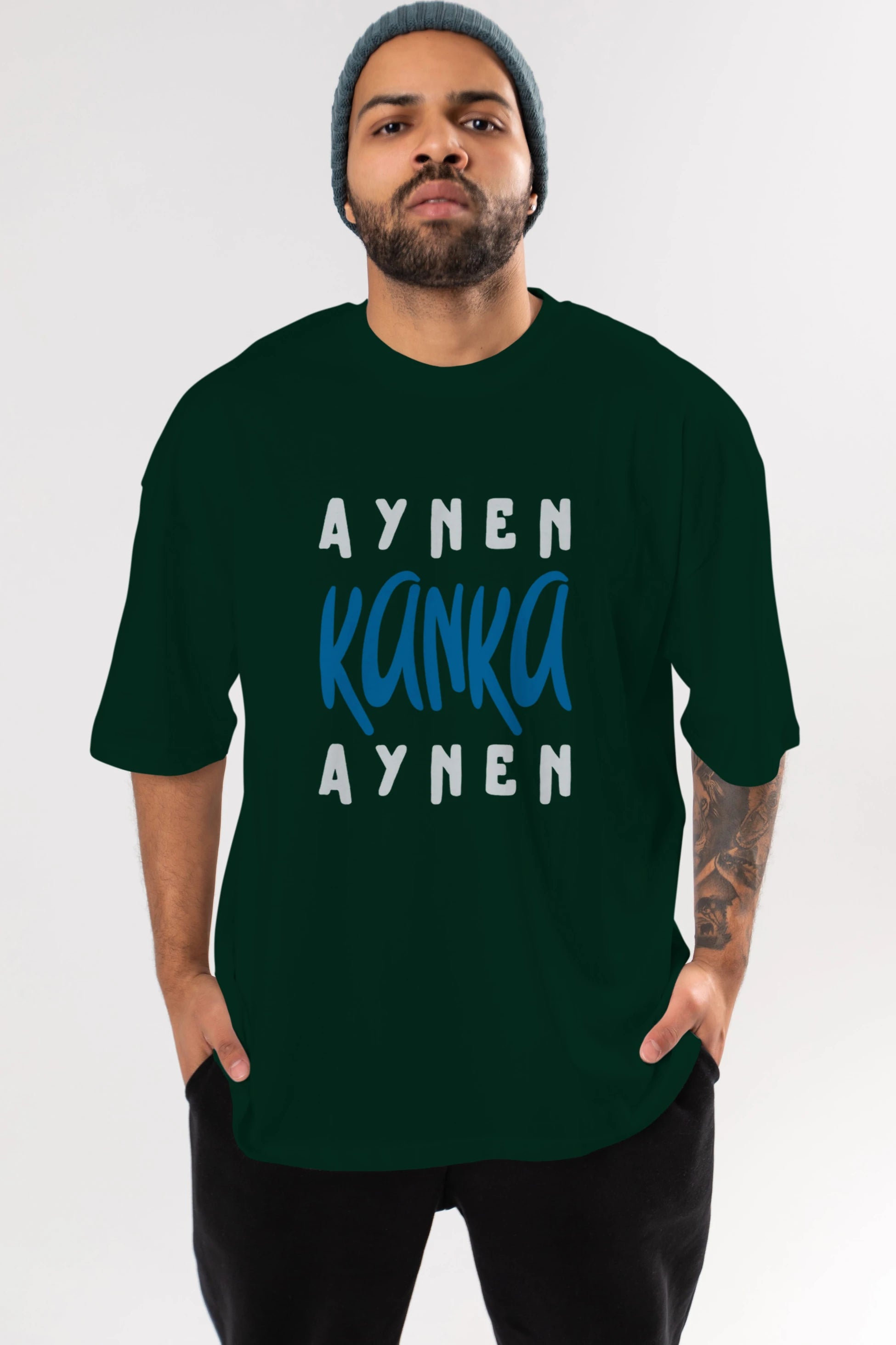 Aynen Kanka Aynen Yazılı Ön Baskılı Oversize t-shirt Erkek Kadın Unisex