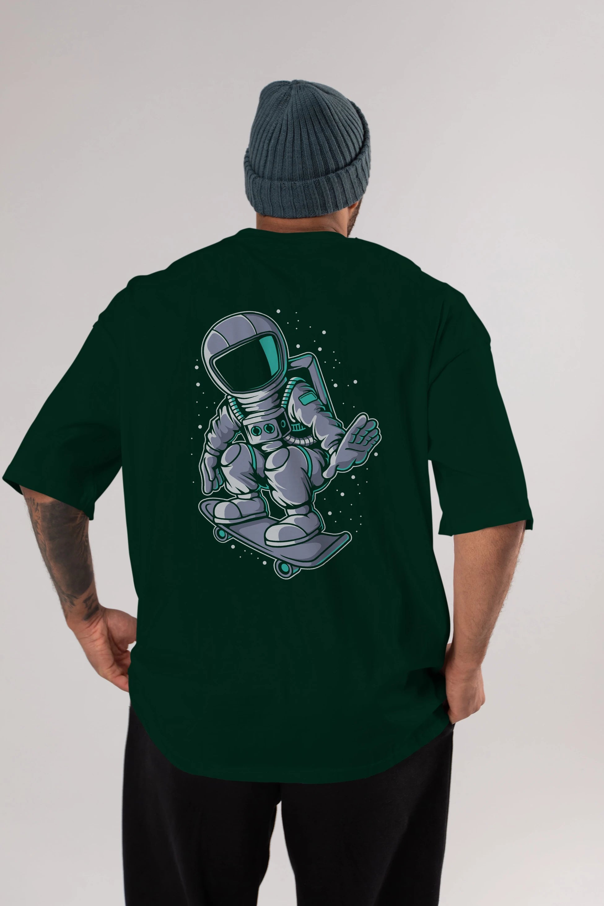 Astronaut Skater Arka Baskılı Oversize t-shirt Erkek Kadın Unisex