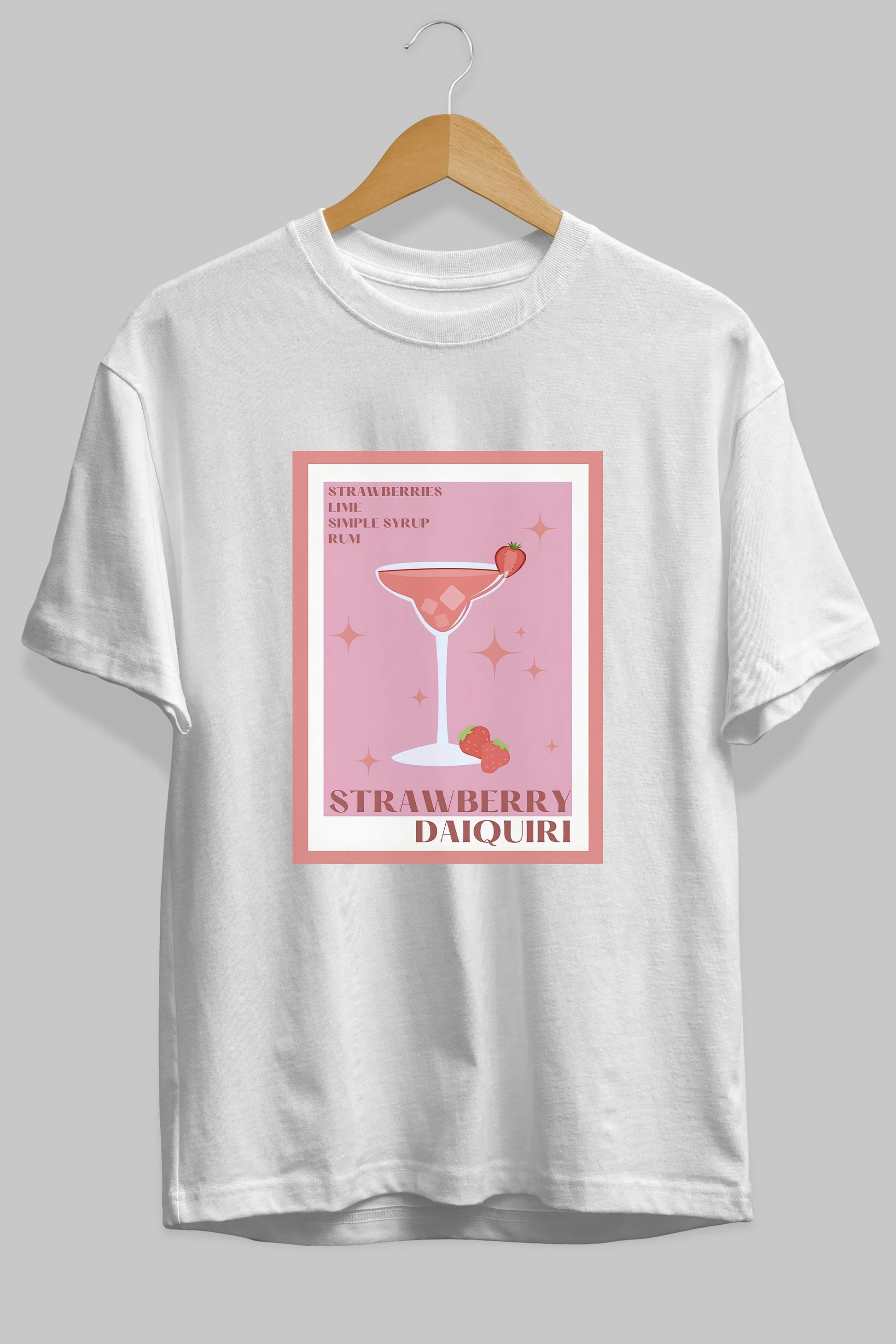 Strawberry Daiquiri Ön Baskılı Oversize t-shirt Erkek Kadın Unisex %100 Pamuk Bisiklet Yaka tişort