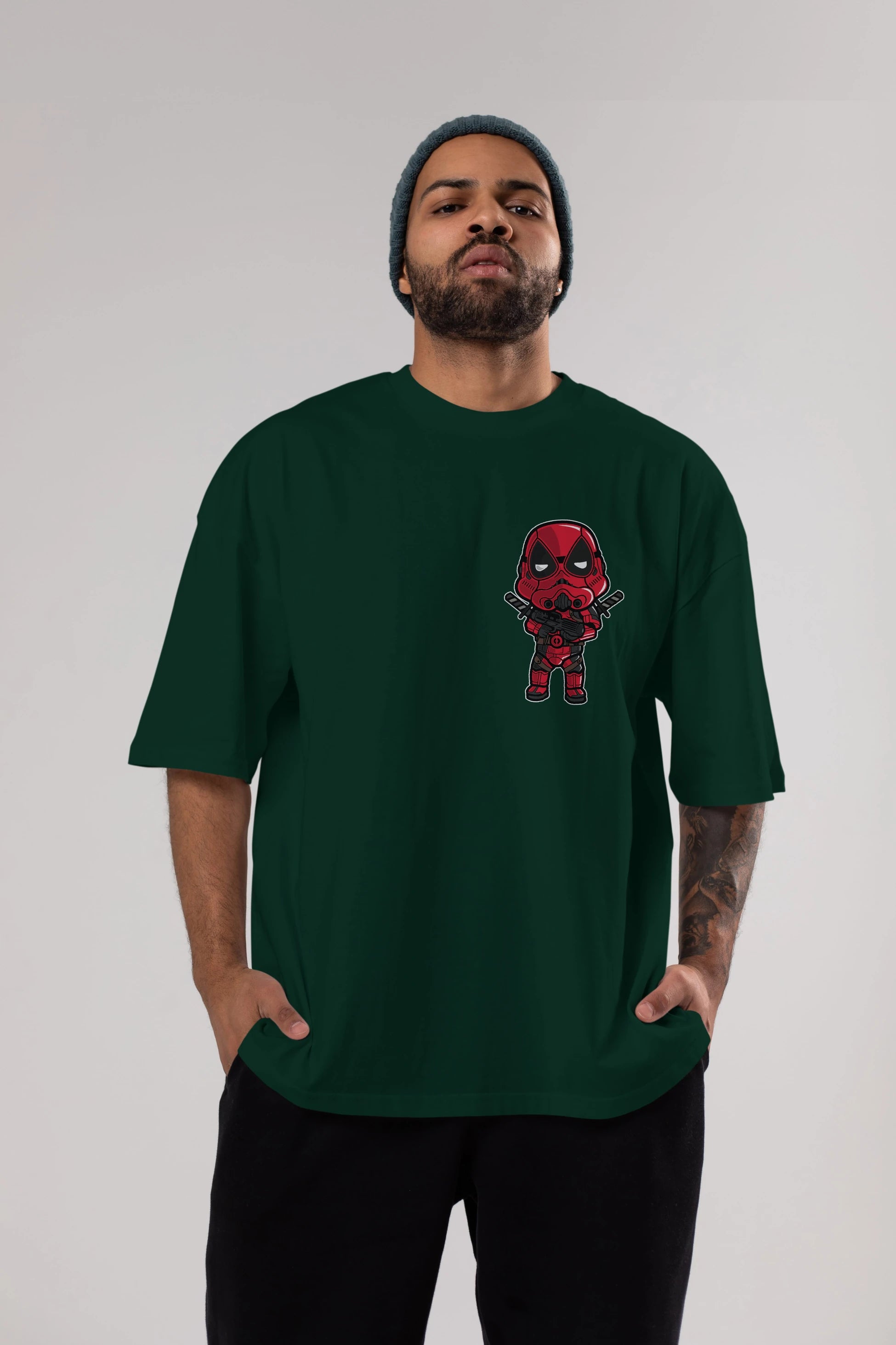 Deadpool (22) Ön Sol Baskılı Oversize t-shirt Erkek Kadın Unisex %100 Pamuk Bisiklet Yaka tişort