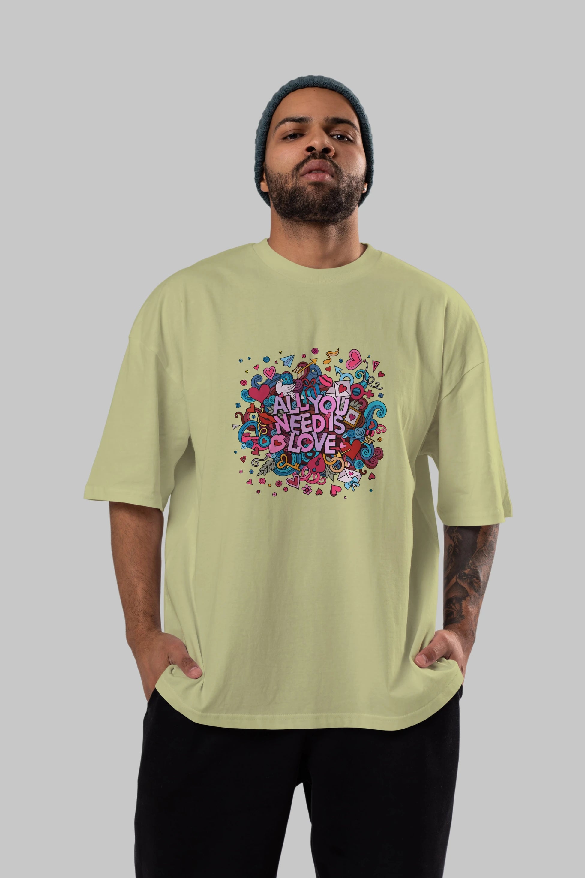 Cute Fun Colorful Heart Art Love Ön Baskılı Oversize t-shirt Erkek Kadın Unisex