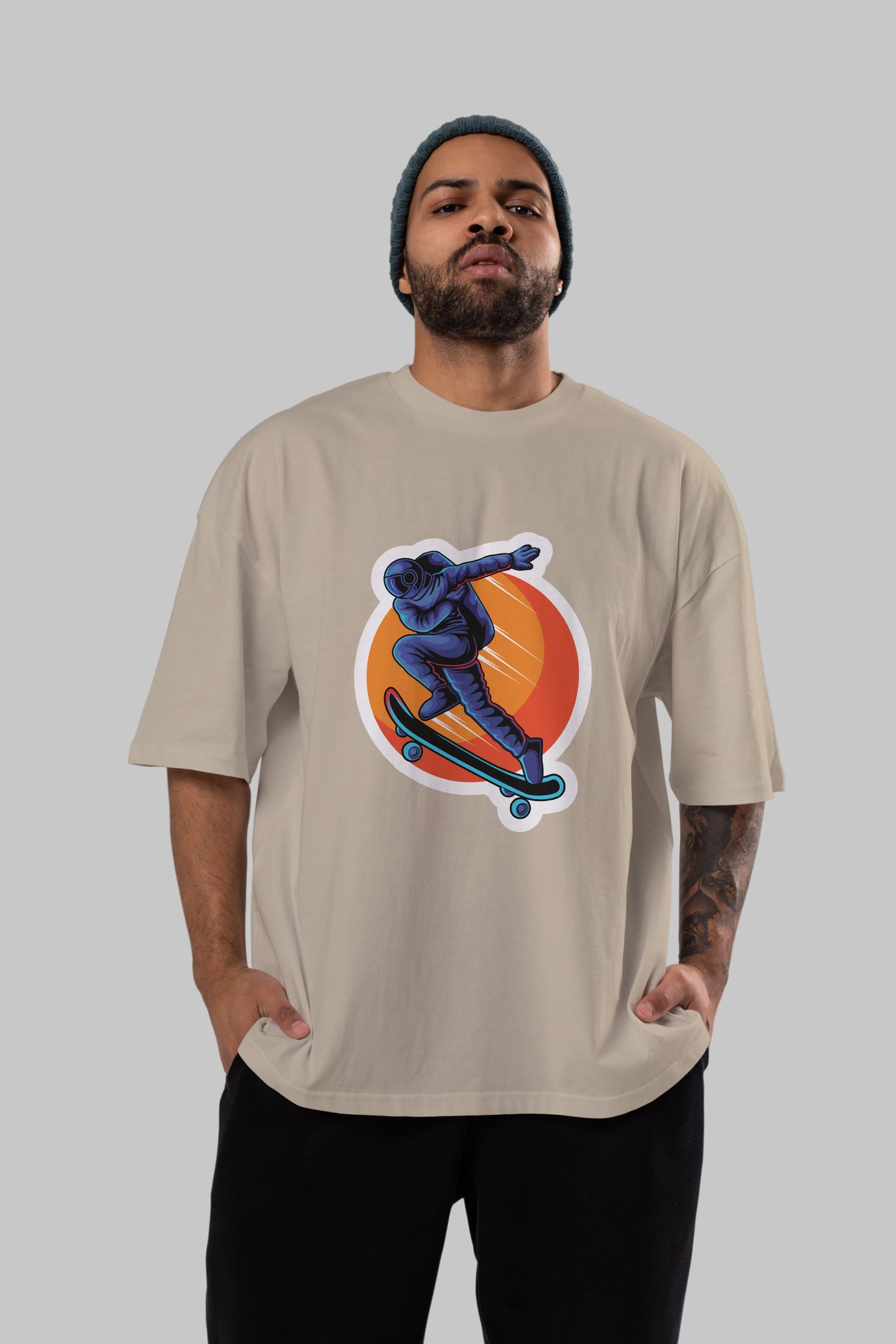 Astroskate Run Sticker Ön Baskılı Oversize t-shirt Erkek Kadın Unisex