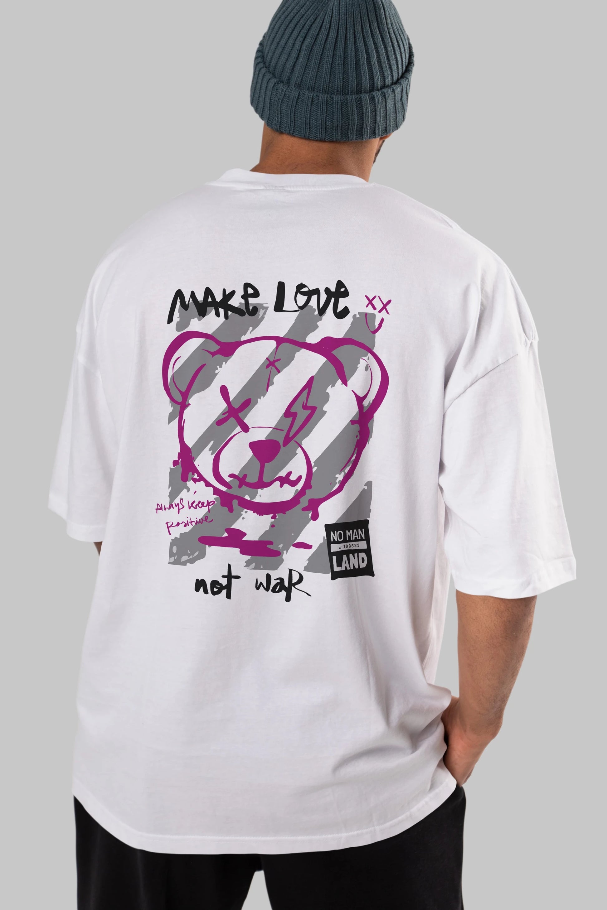 Make Love Bear Arka Baskılı Oversize t-shirt Erkek Kadın Unisex