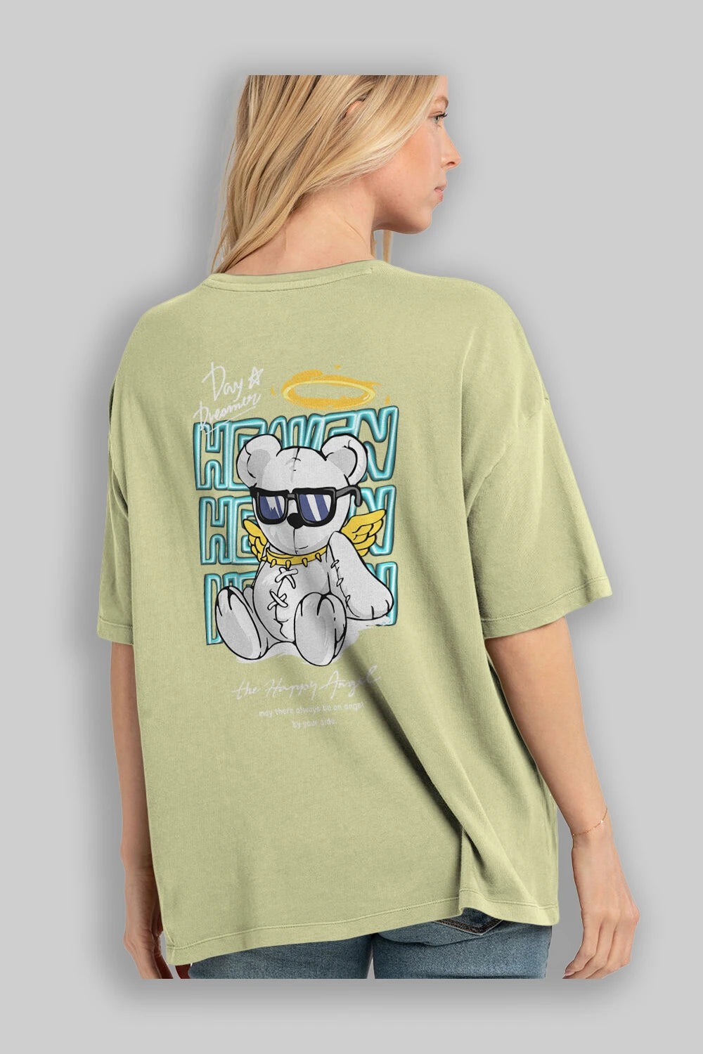 Heaven Bear Arka Baskılı Oversize t-shirt Erkek Kadın Unisex