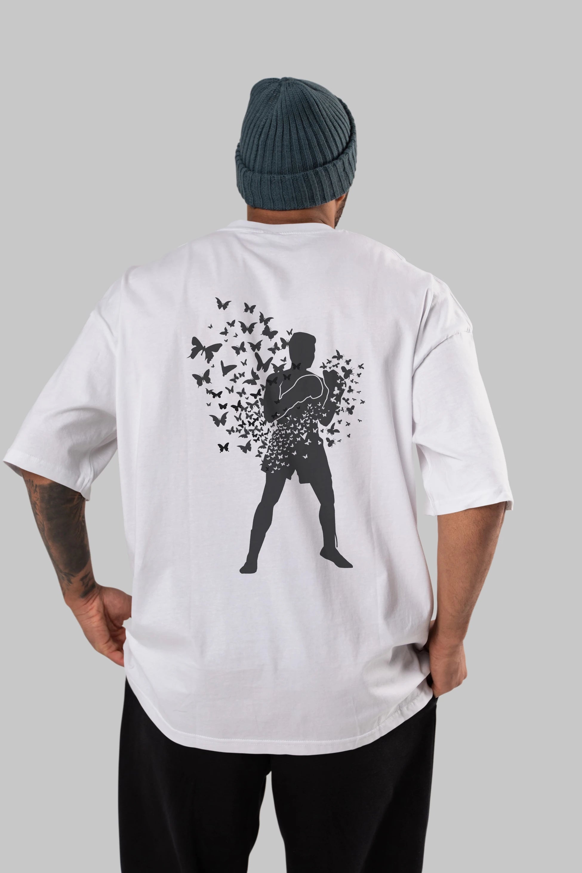 Float Like Butterfly Sting Like Bee Arka Baskılı Oversize t-shirt %100 pamuk Erkek Kadın Unisex