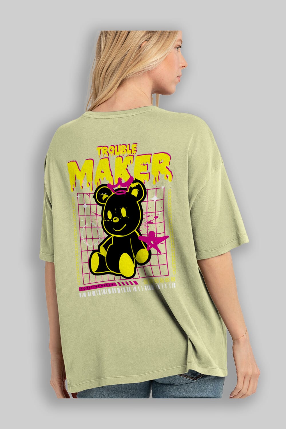 Teddy Bear Trouble Maker Arka Baskılı Oversize t-shirt Erkek Kadın Unisex