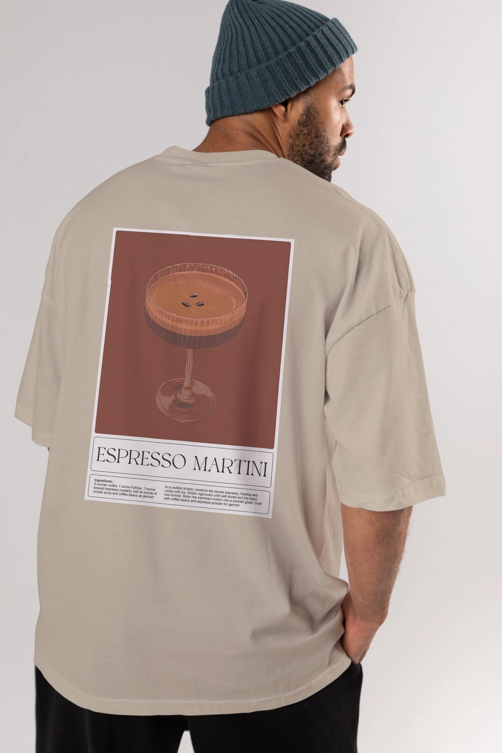 Espresso Martini Arka Baskılı Oversize t-shirt Erkek Kadın Unisex %100 Pamuk Bisiklet Yaka tişort