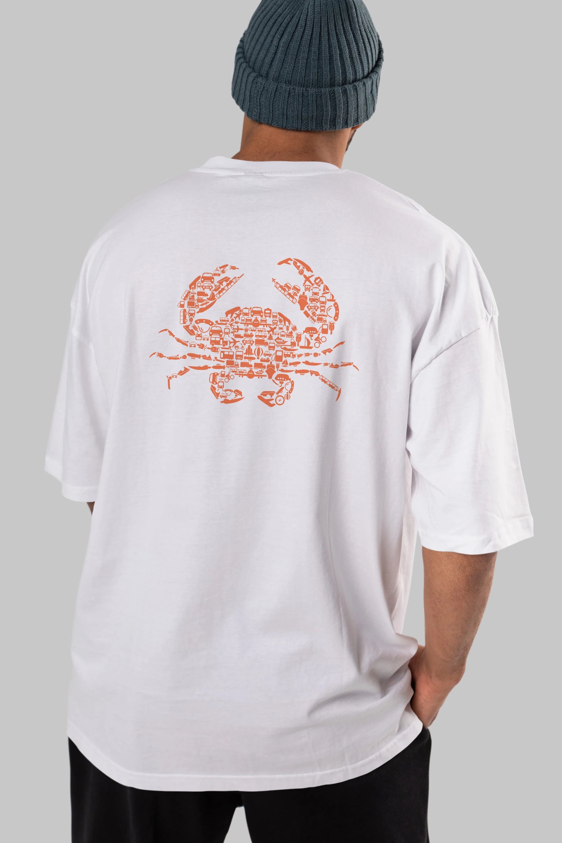 Crab Arka Baskılı Oversize t-shirt %100 pamuk Erkek Kadın Unisex