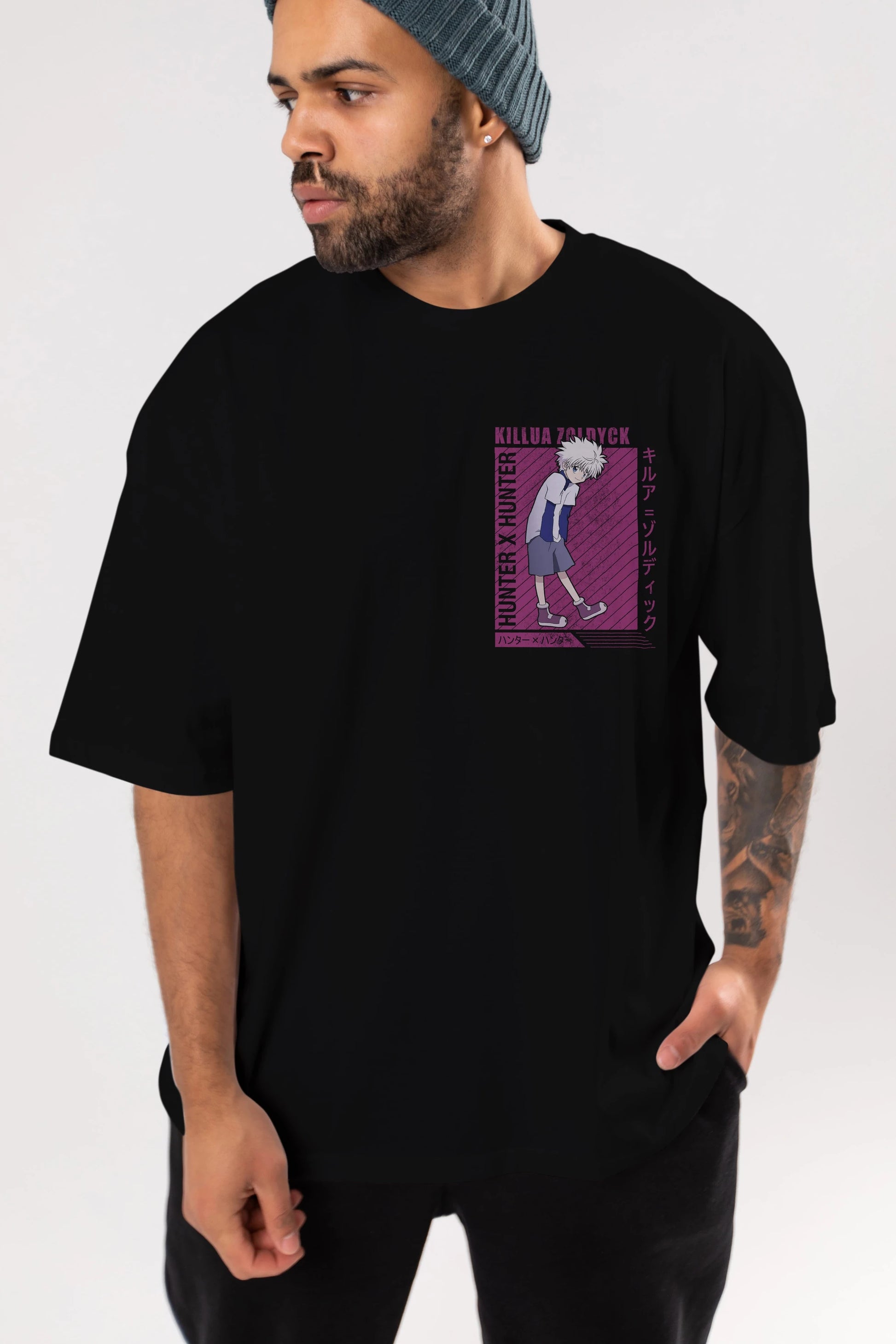 Killua Zoldyck 3 1 Ön Sol Baskılı Oversize t-shirt Erkek Kadın Unisex %100 Pamuk Bisiklet Yaka tişort