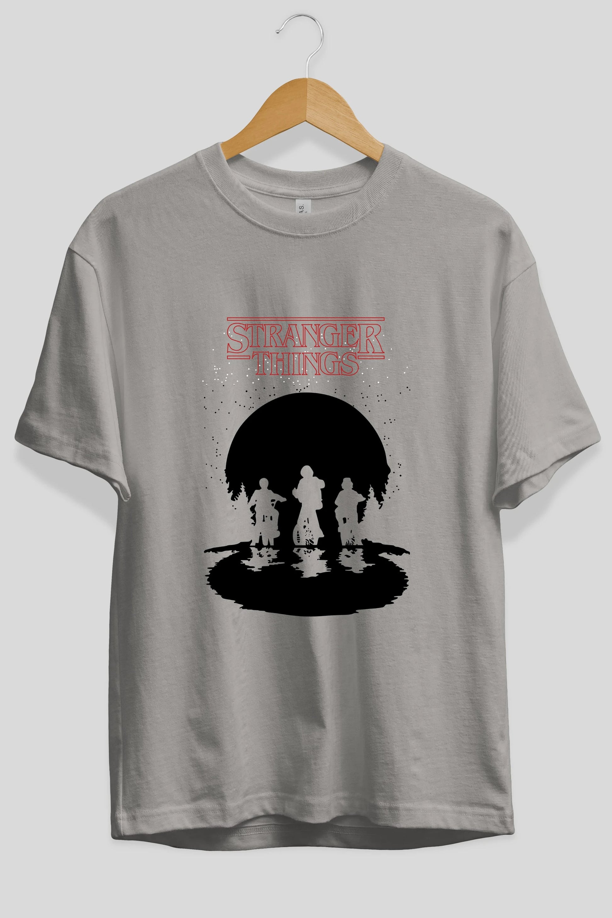Stranger Things Ön Baskılı Oversize t-shirt Erkek Kadın Unisex %100 Pamuk Bisiklet Yaka tişort