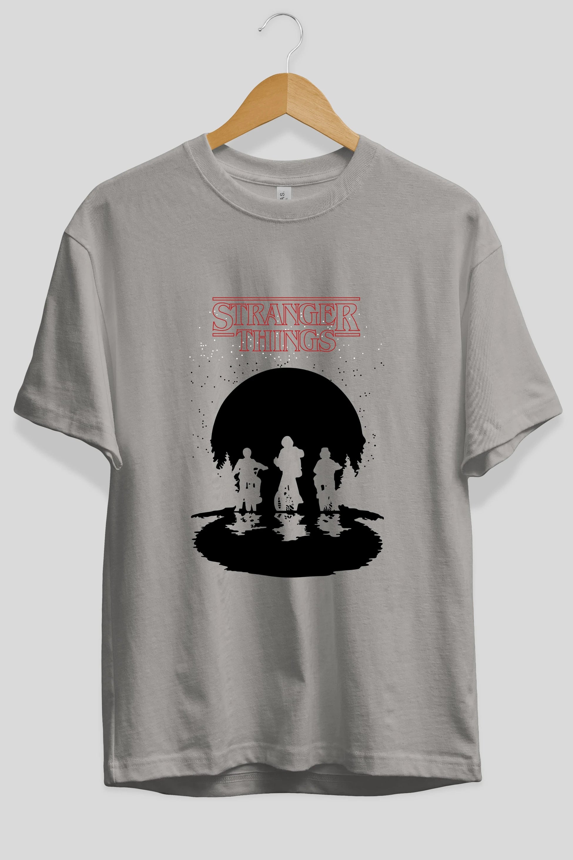 Stranger Things Ön Baskılı Oversize t-shirt Erkek Kadın Unisex %100 Pamuk Bisiklet Yaka tişort